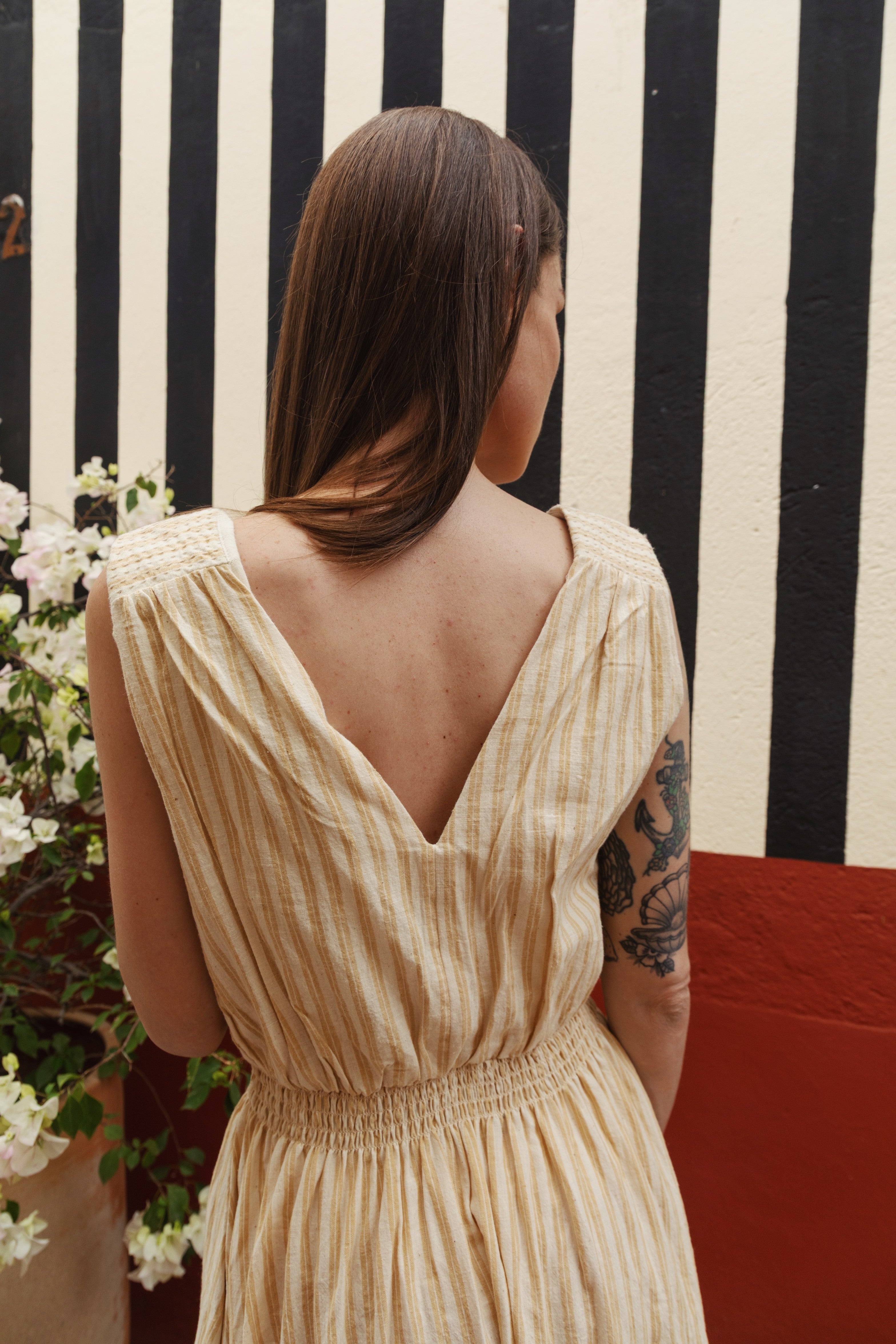 Eesha V Dress in Yellow Stripes XS Eesha V Dress in Yellow Stripes XS
