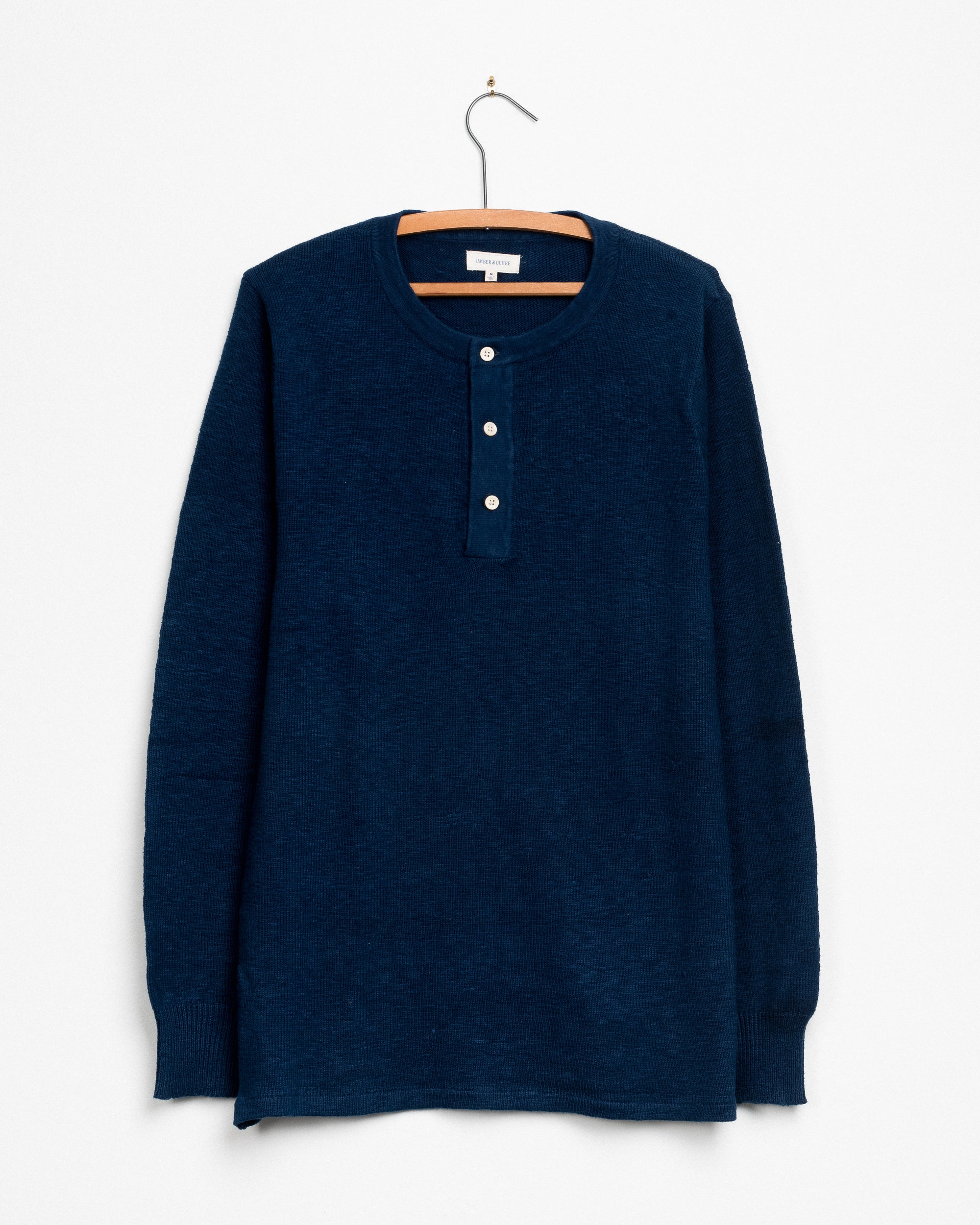 Manbir Johnny Collar Knit Tee in Indigo