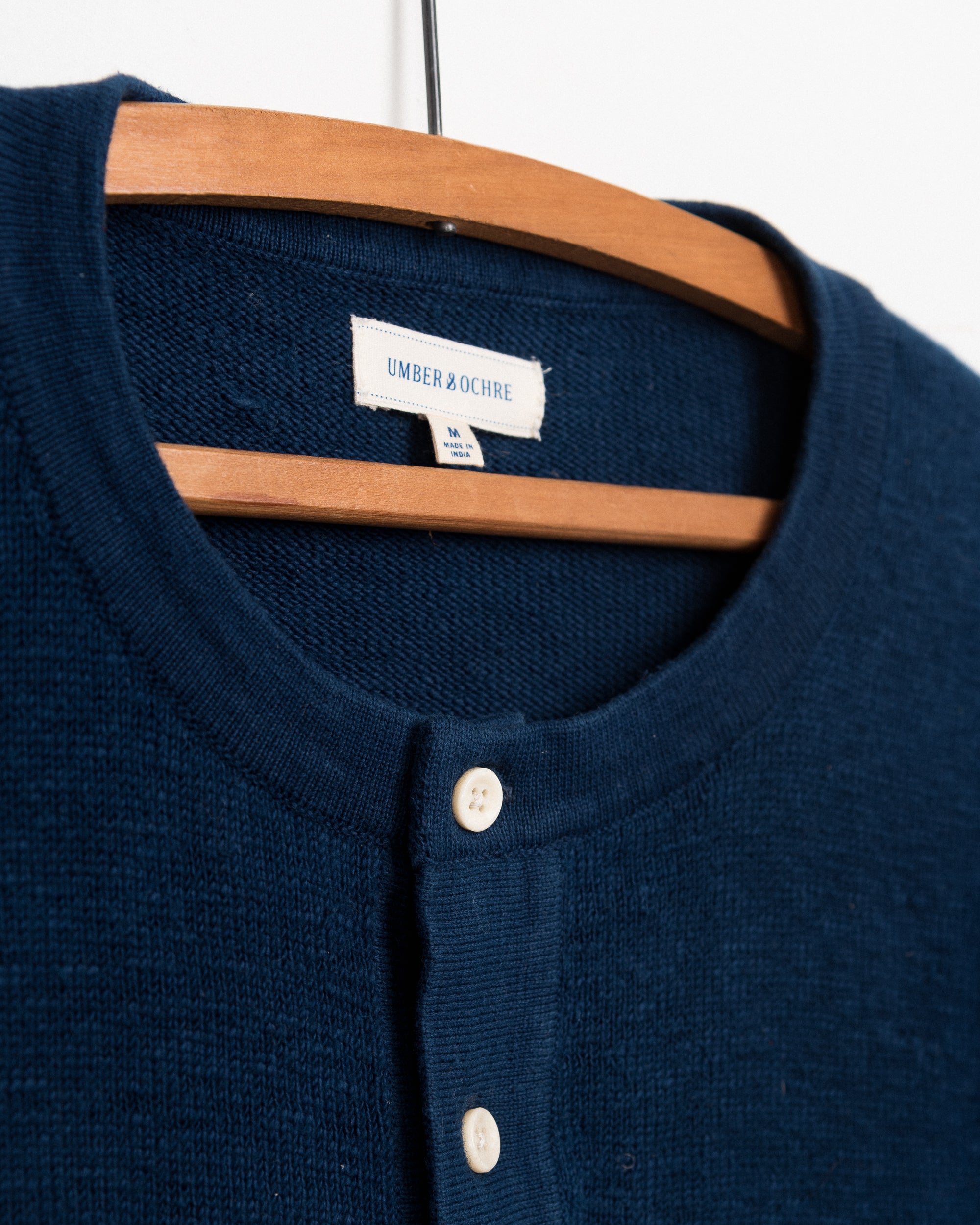 Manbir Johnny Collar Knit Tee in Indigo