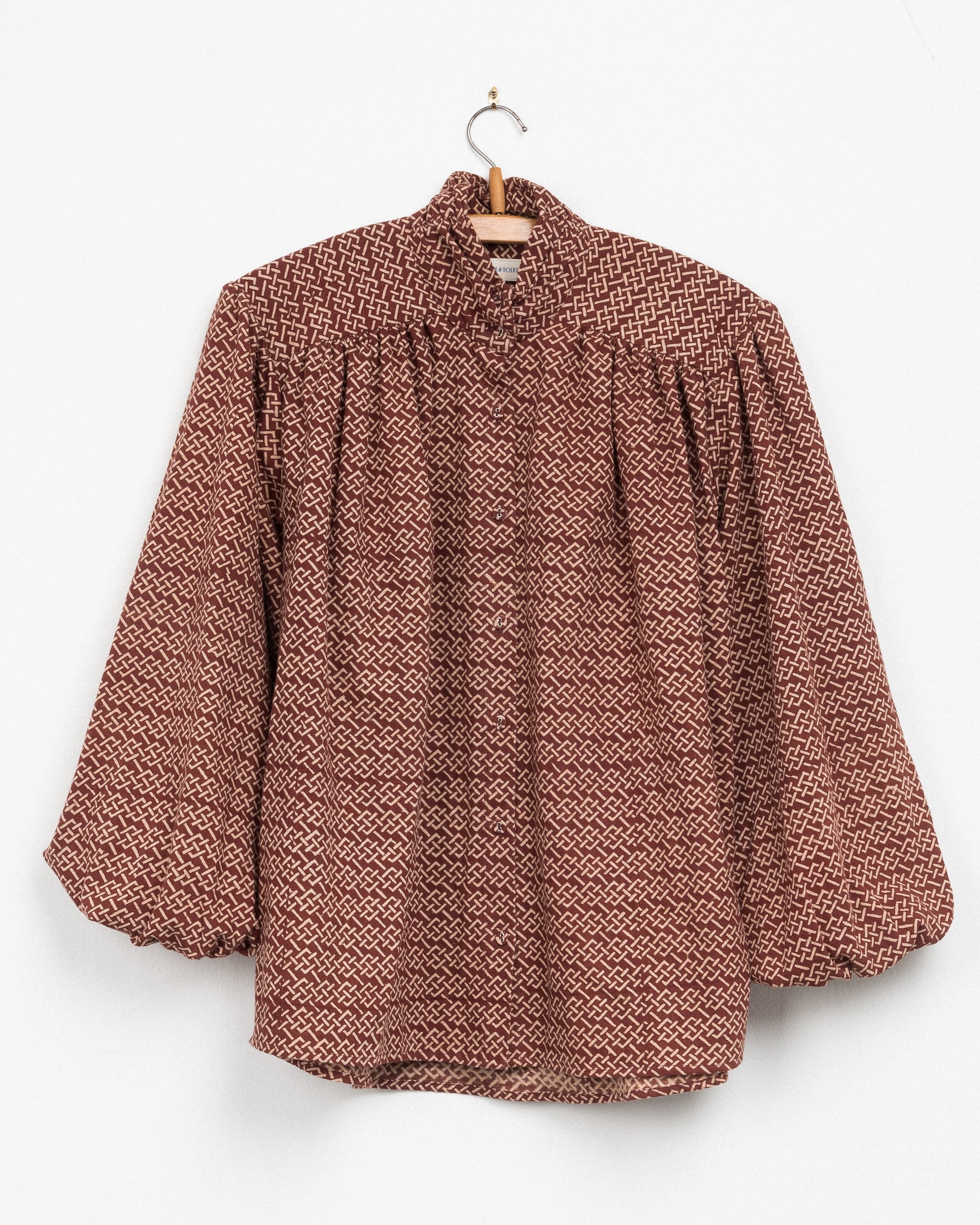 Sabrina Top in Burgundy Endless Knot Block Print