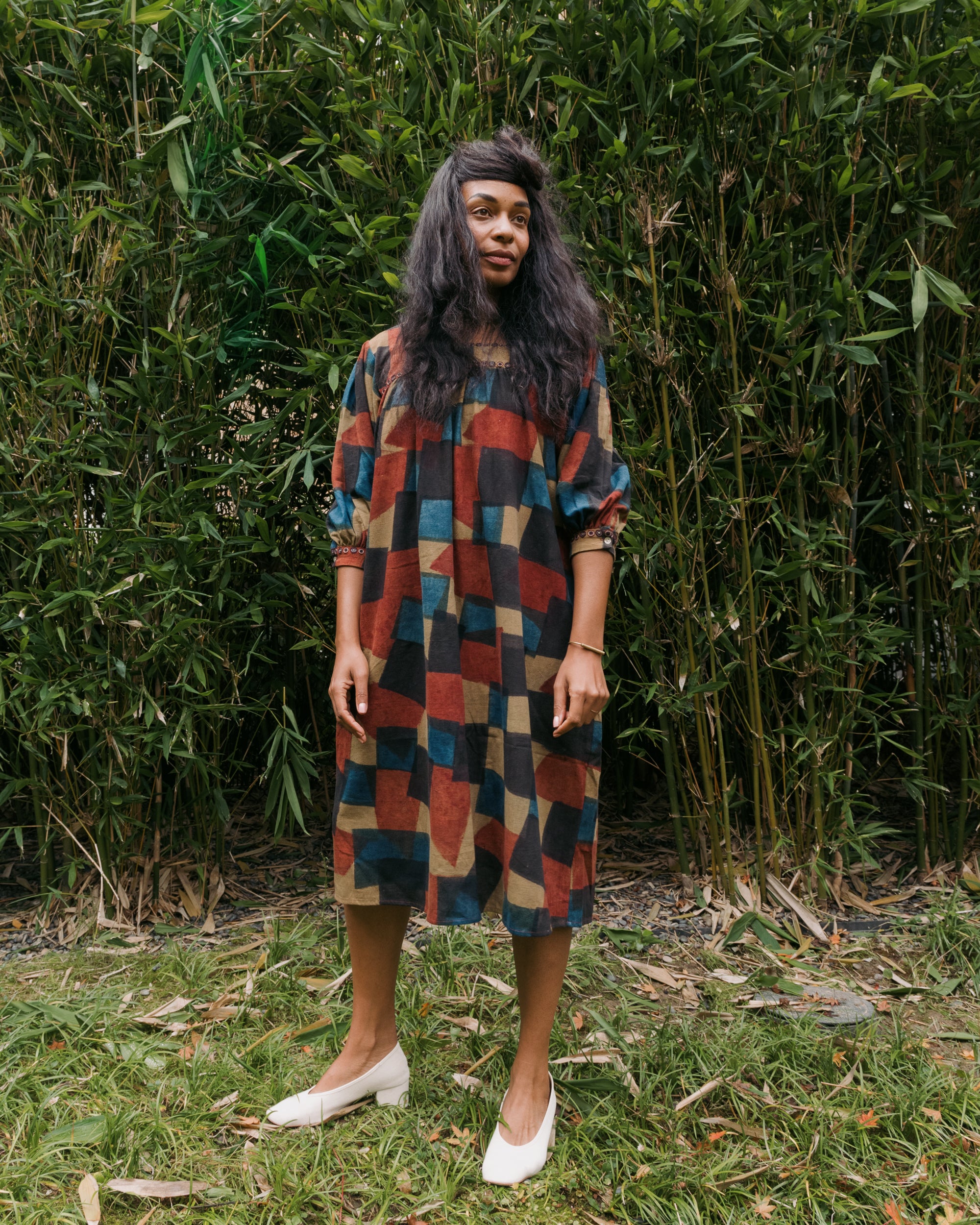 Umber Ochre Devi Peasant Dress in Blocks M L