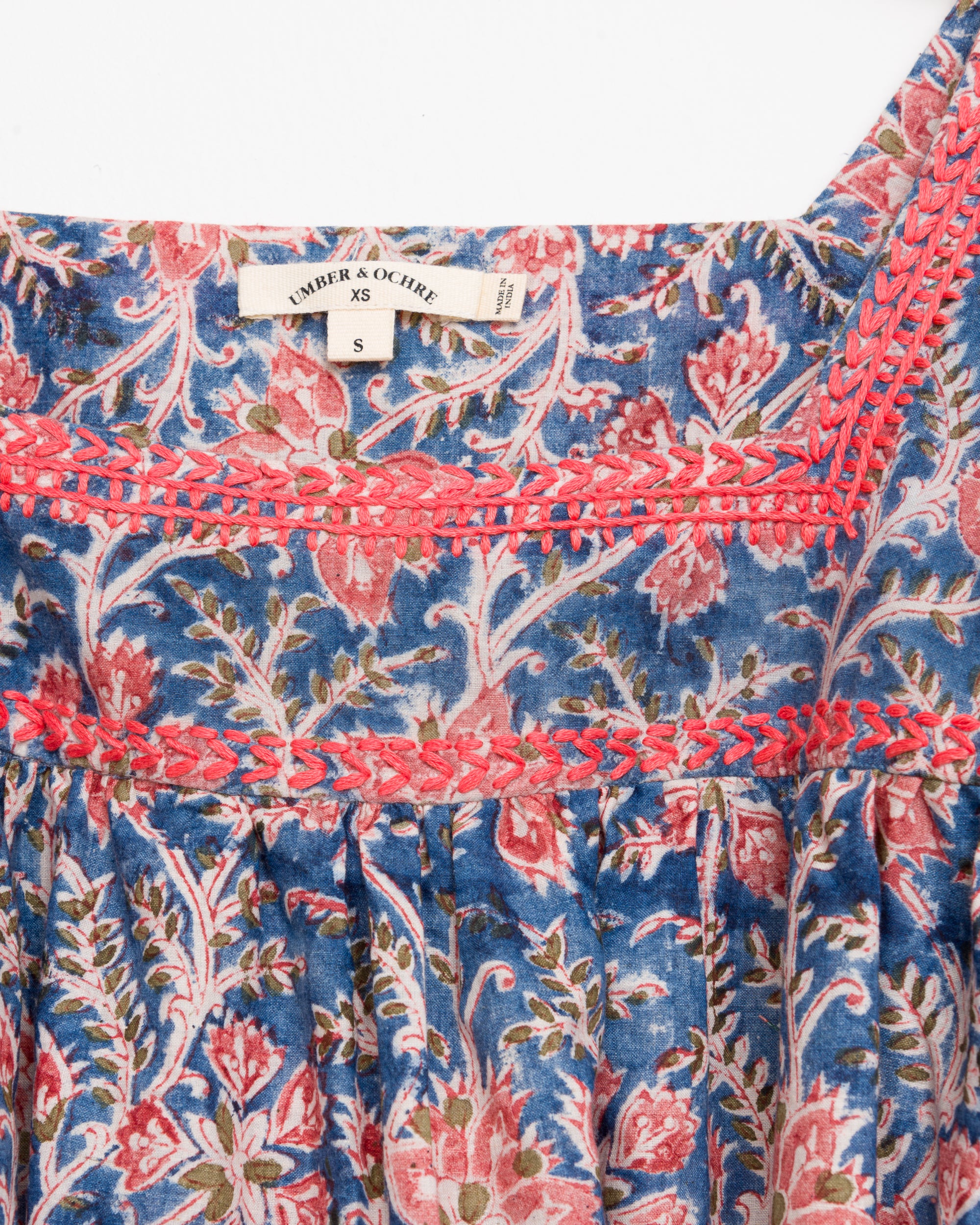 Devi Peasant Dress in Blue Floral