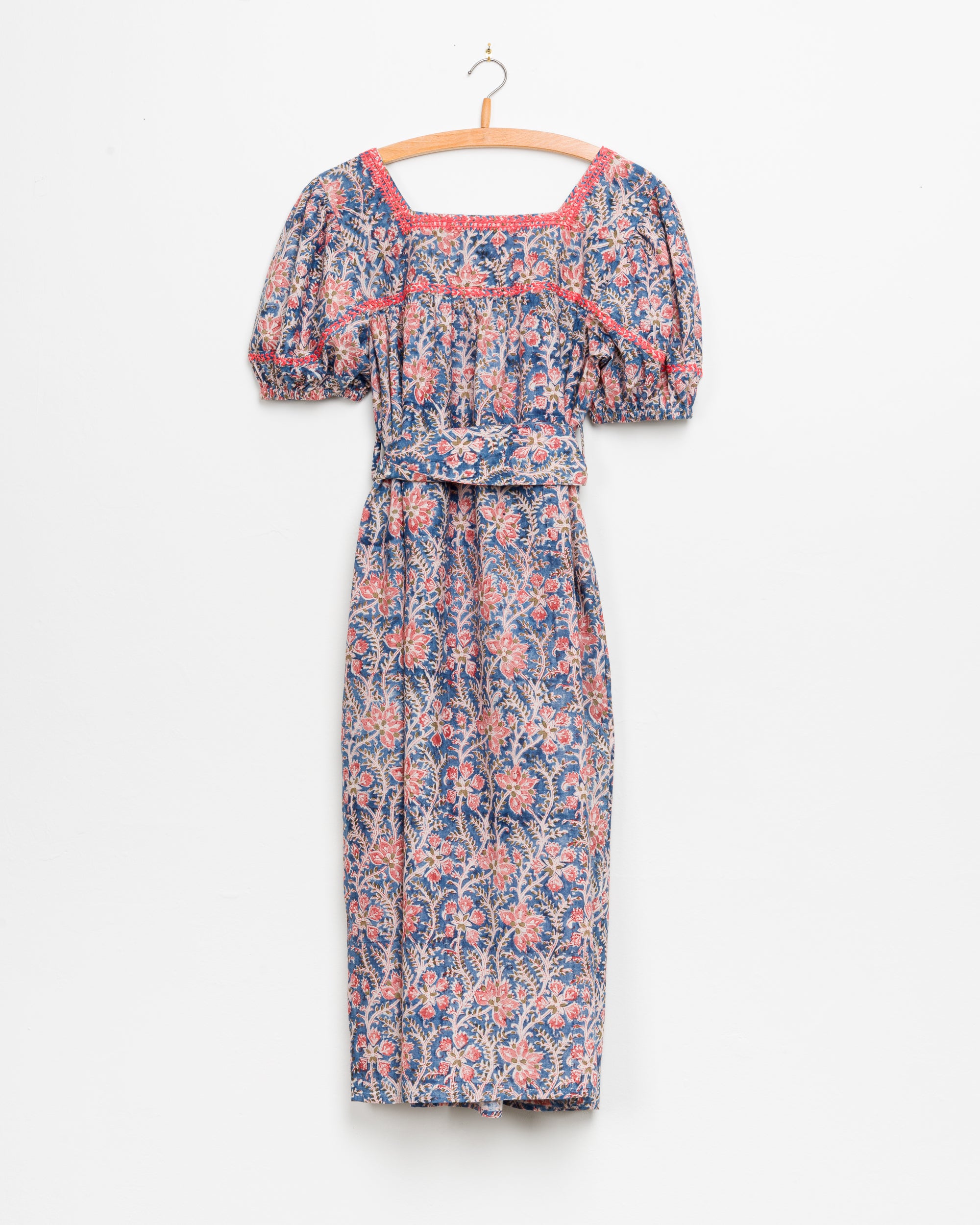 Devi Peasant Dress in Blue Floral