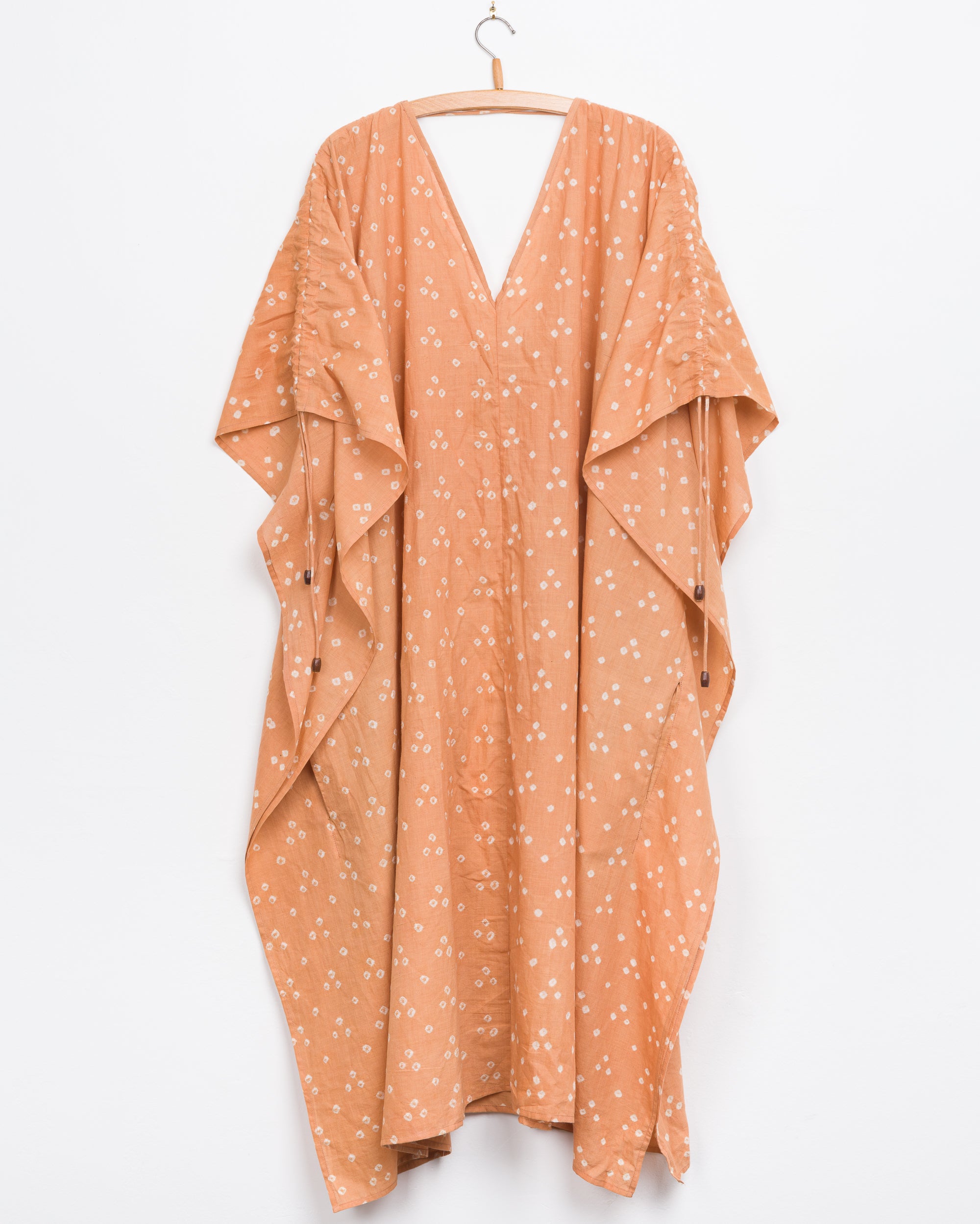 Cleo Caftan in Peach Dot Bandhani