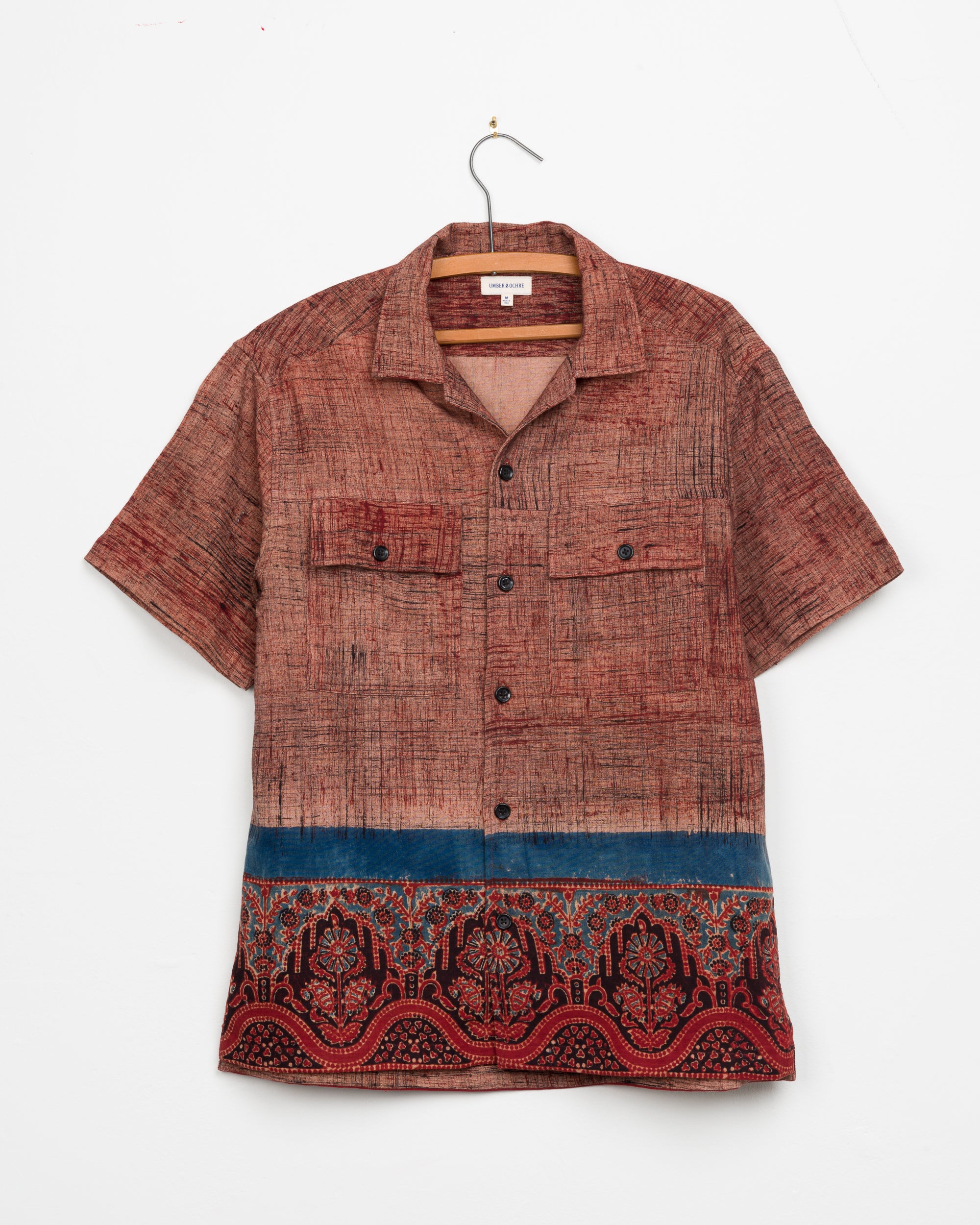 Harshil Two-Pocket Shirt in Pomegranate Brushed Border