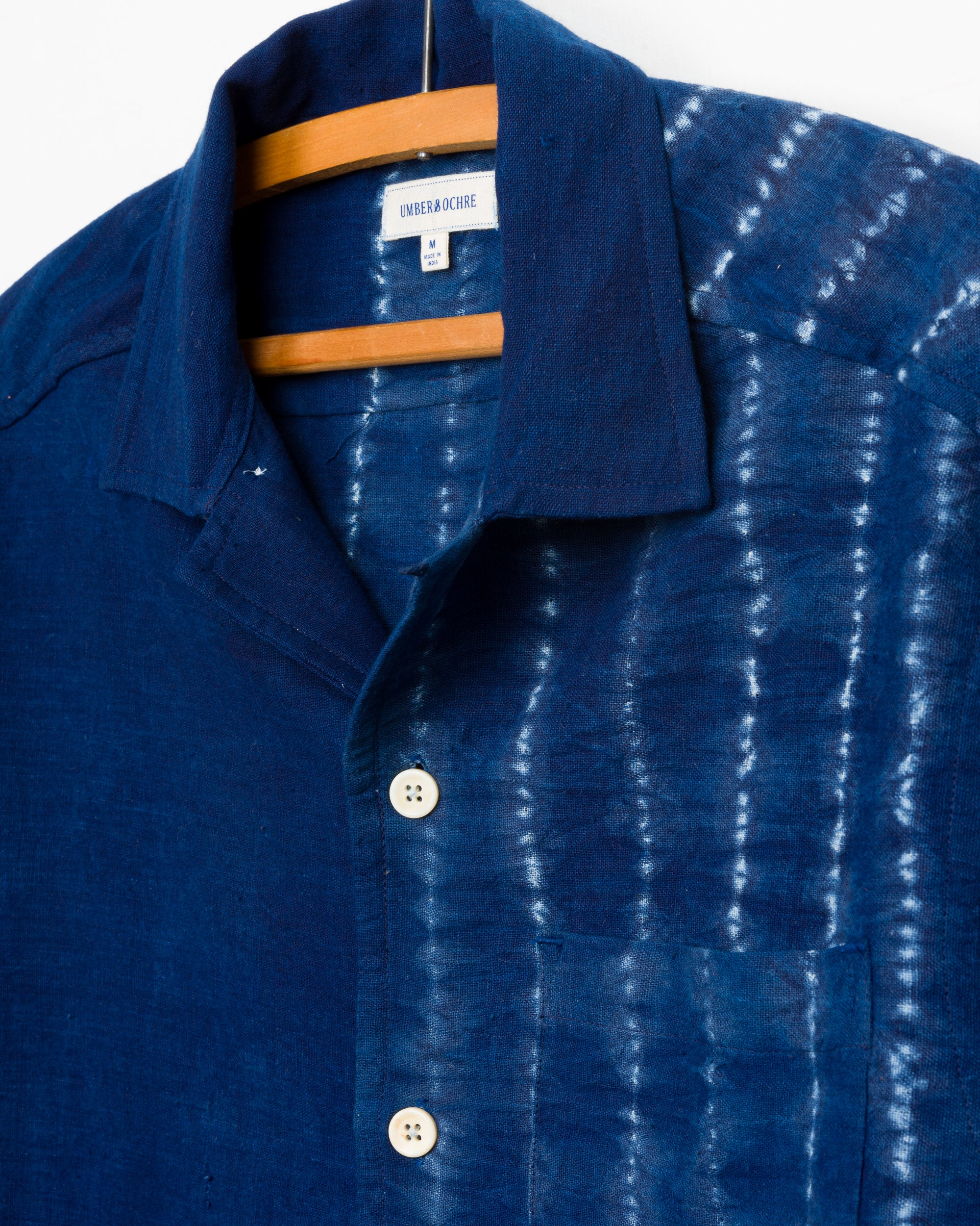 Khushi Camp Shirt in Indigo Stripe Border Shibori