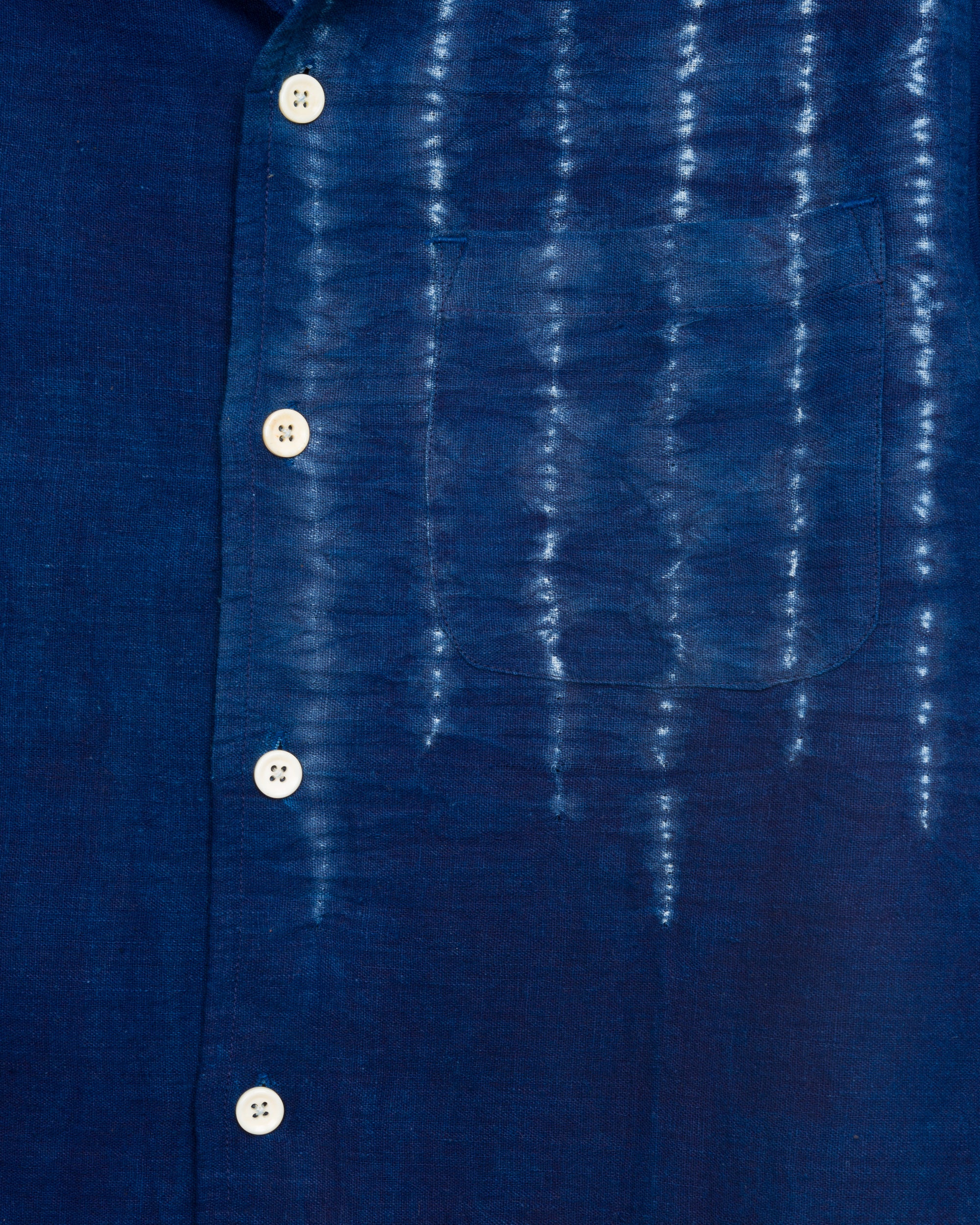 Khushi Camp Shirt in Indigo Stripe Border Shibori