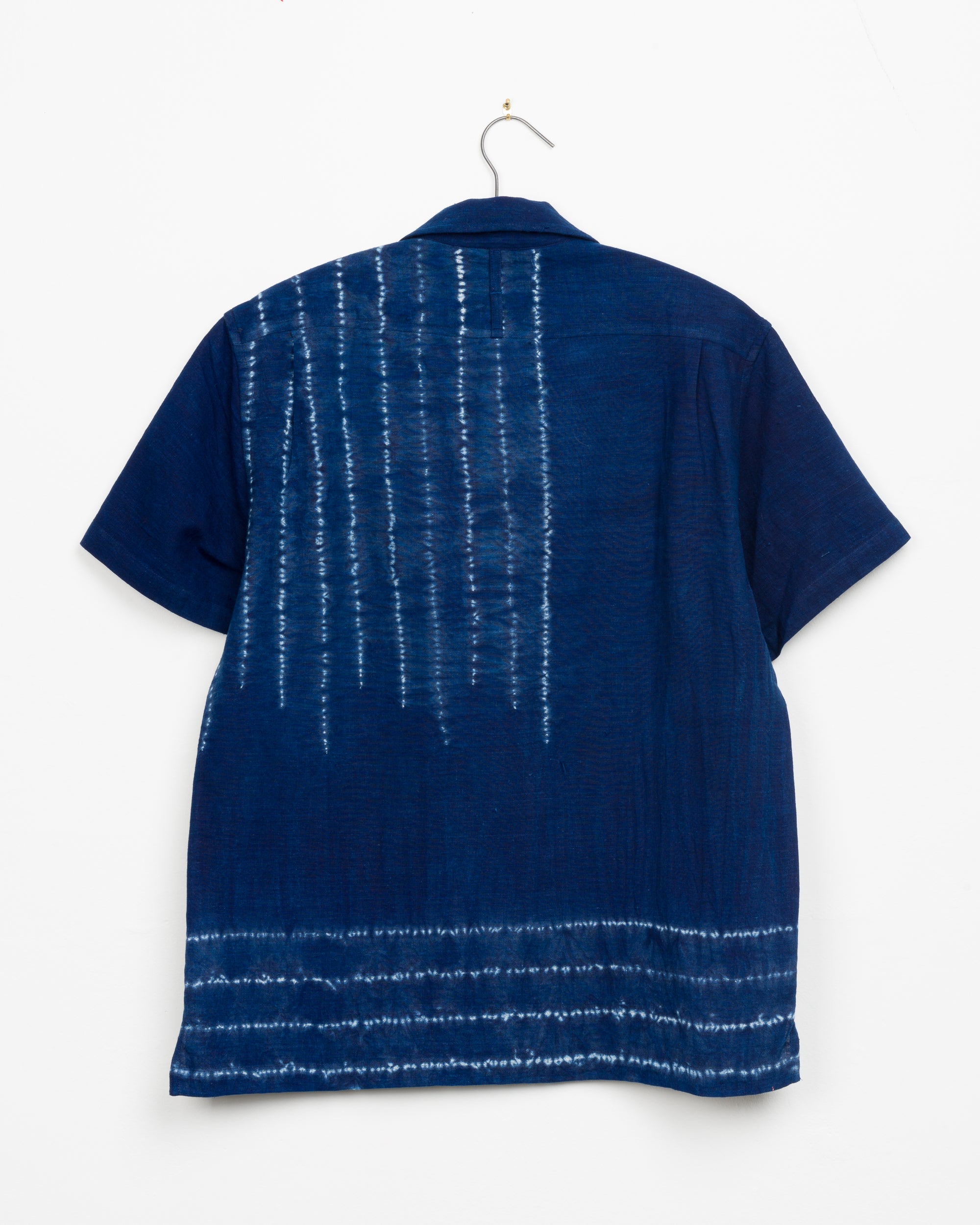 Khushi Camp Shirt in Indigo Stripe Border Shibori