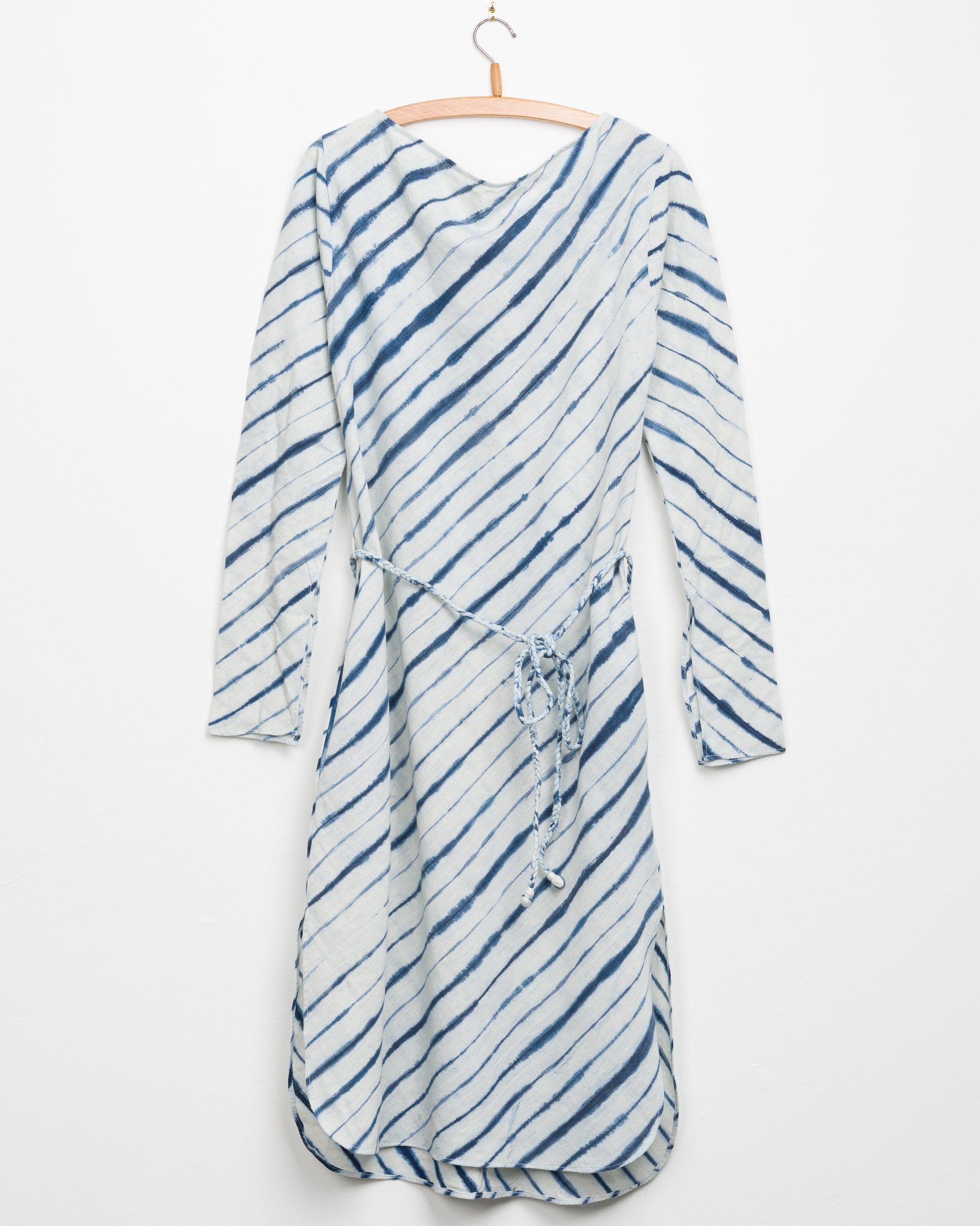 Aisha Dress in Natural Stripe Shibori