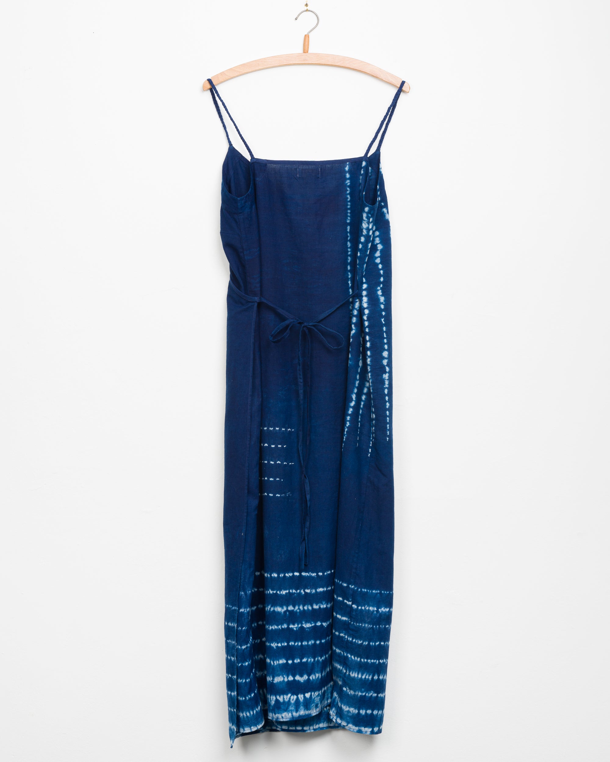 Aahana Strappy Wrap Dress in Indigo Stripe Shibori Border