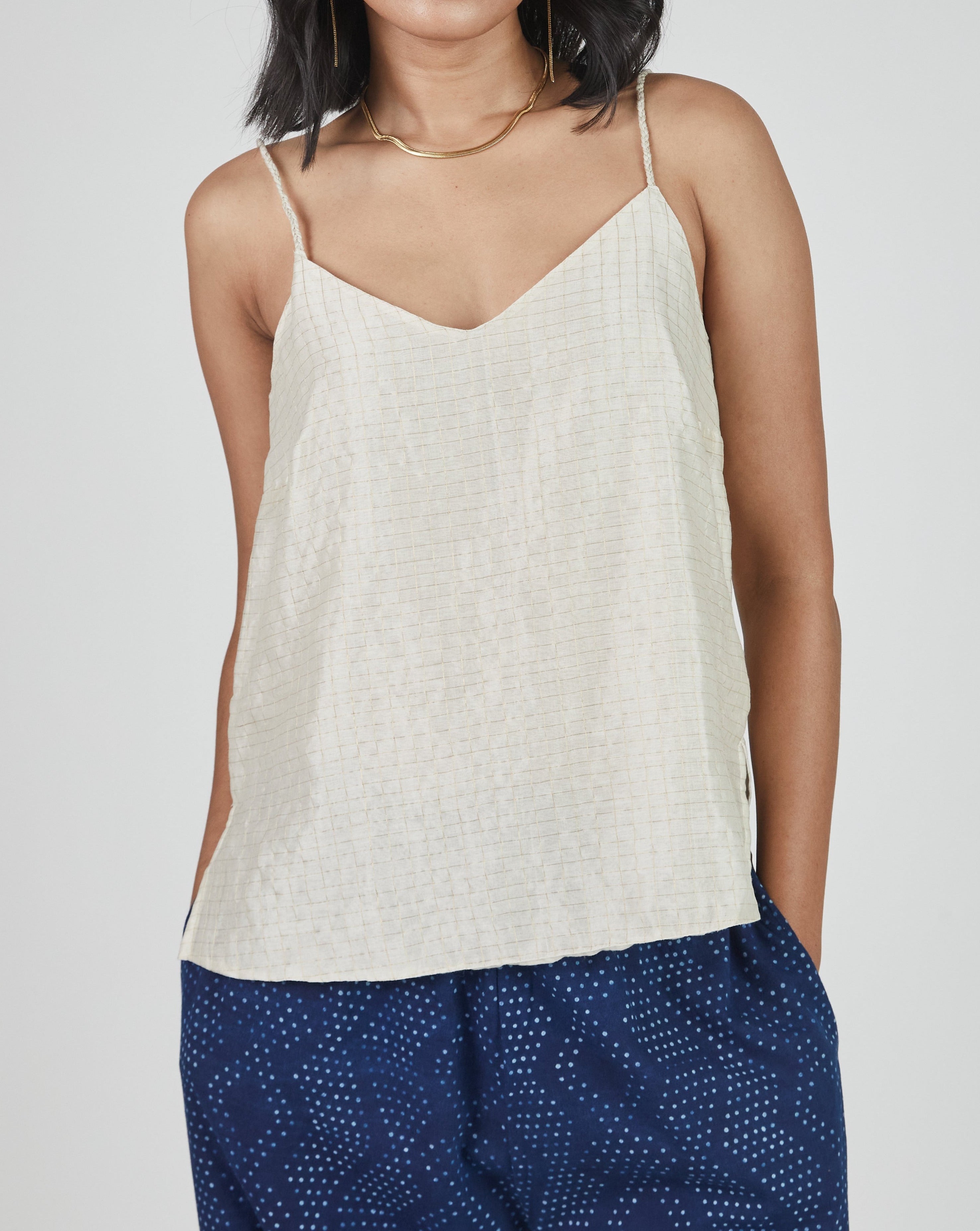 Tanvi Camisole in Ivory Gold Grid