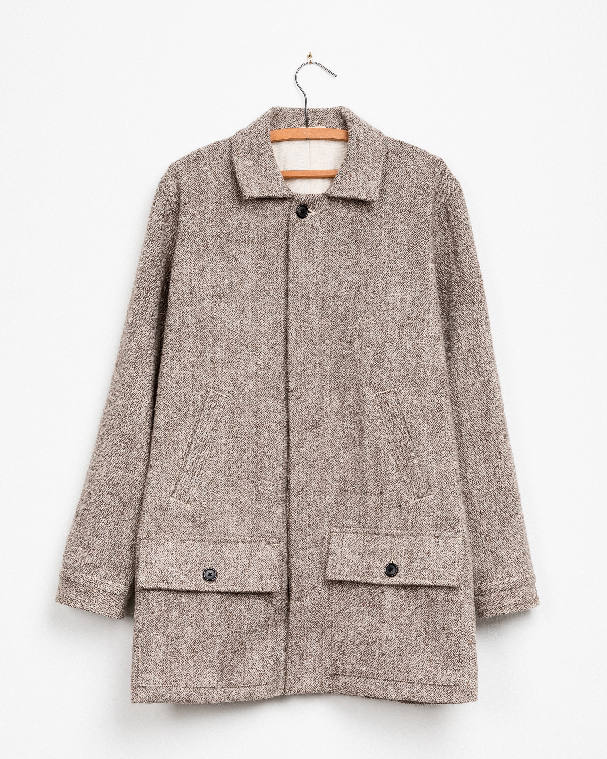 Taaj Long Wool Coat in Sand Diamond Dobby Yak/Merino