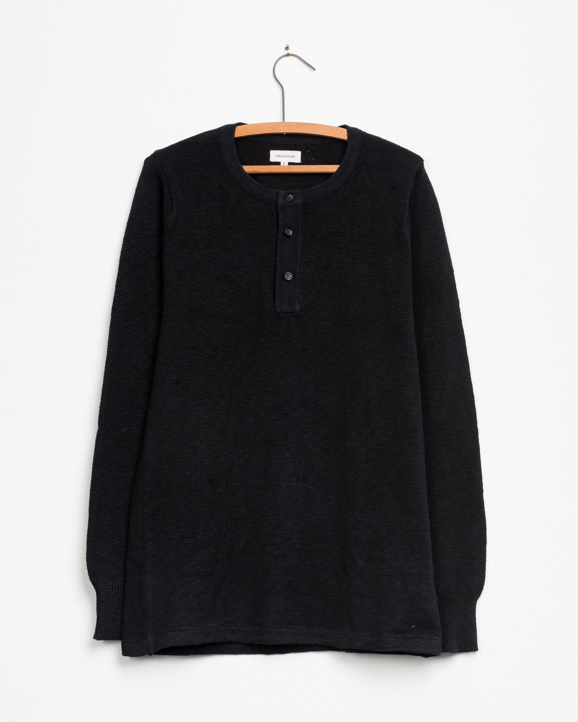 Manbir Henley Knit Tee in Black