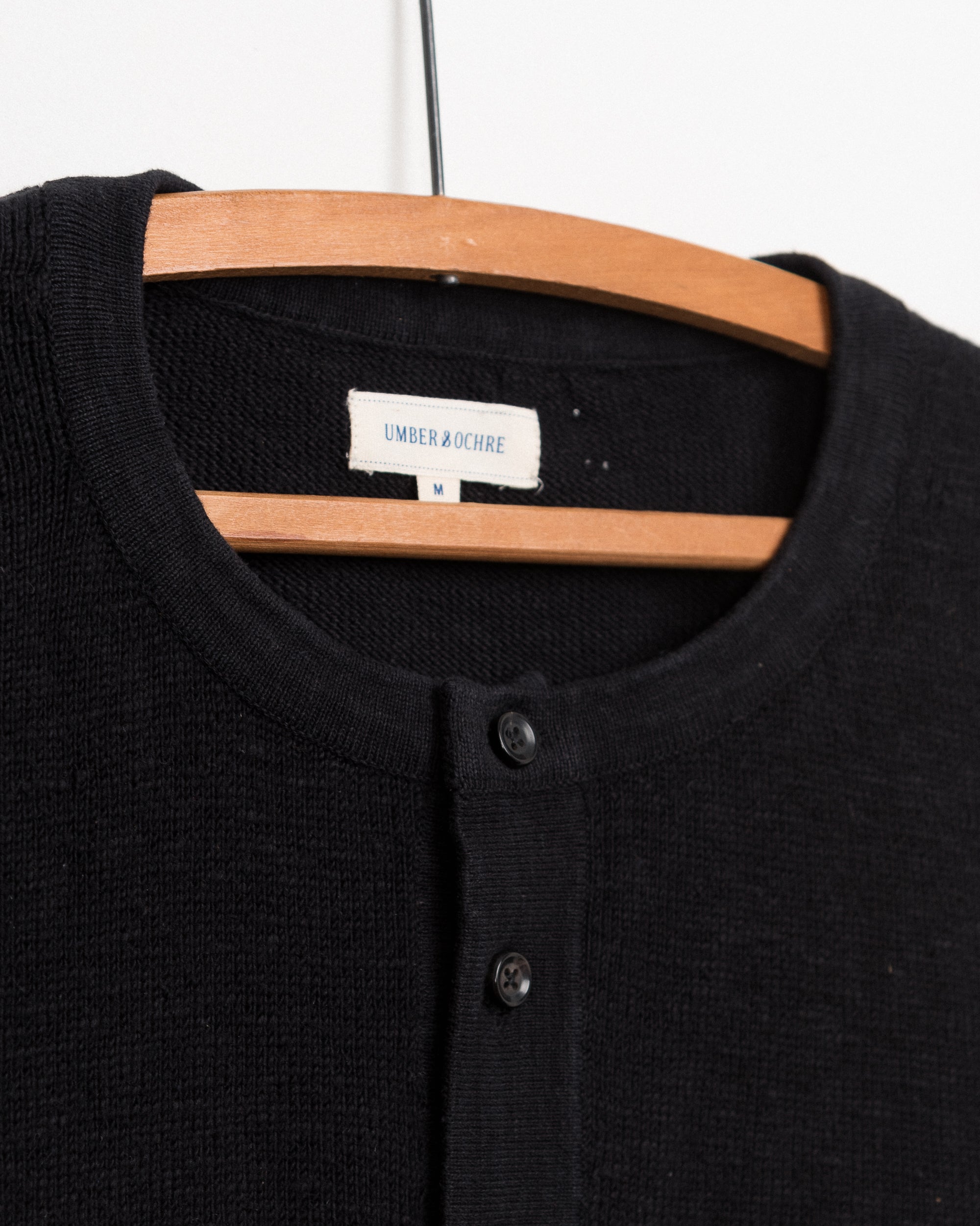 Manbir Johnny Collar Knit Tee in Black