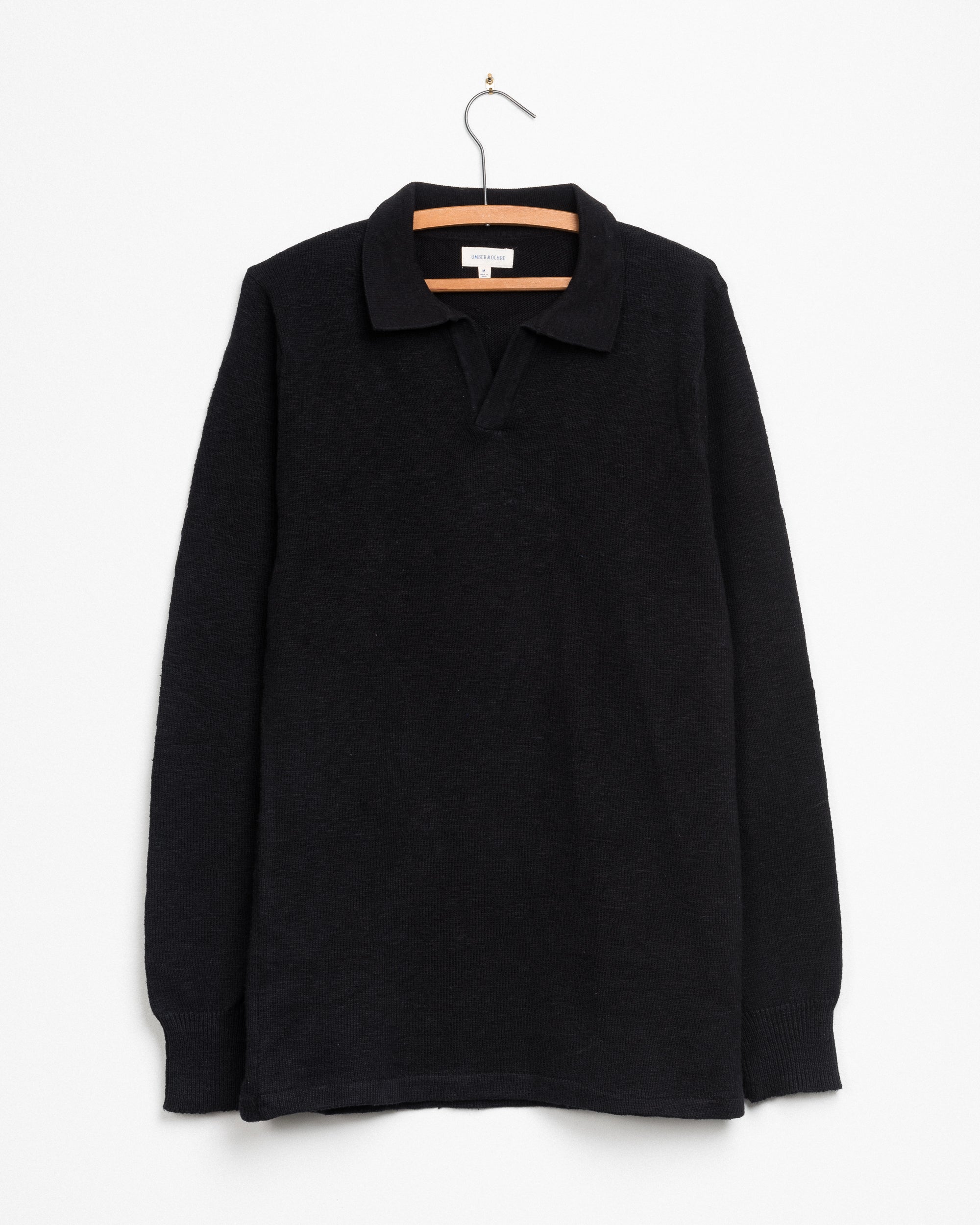 Madhur Johnny Collar Knit Tee in Black