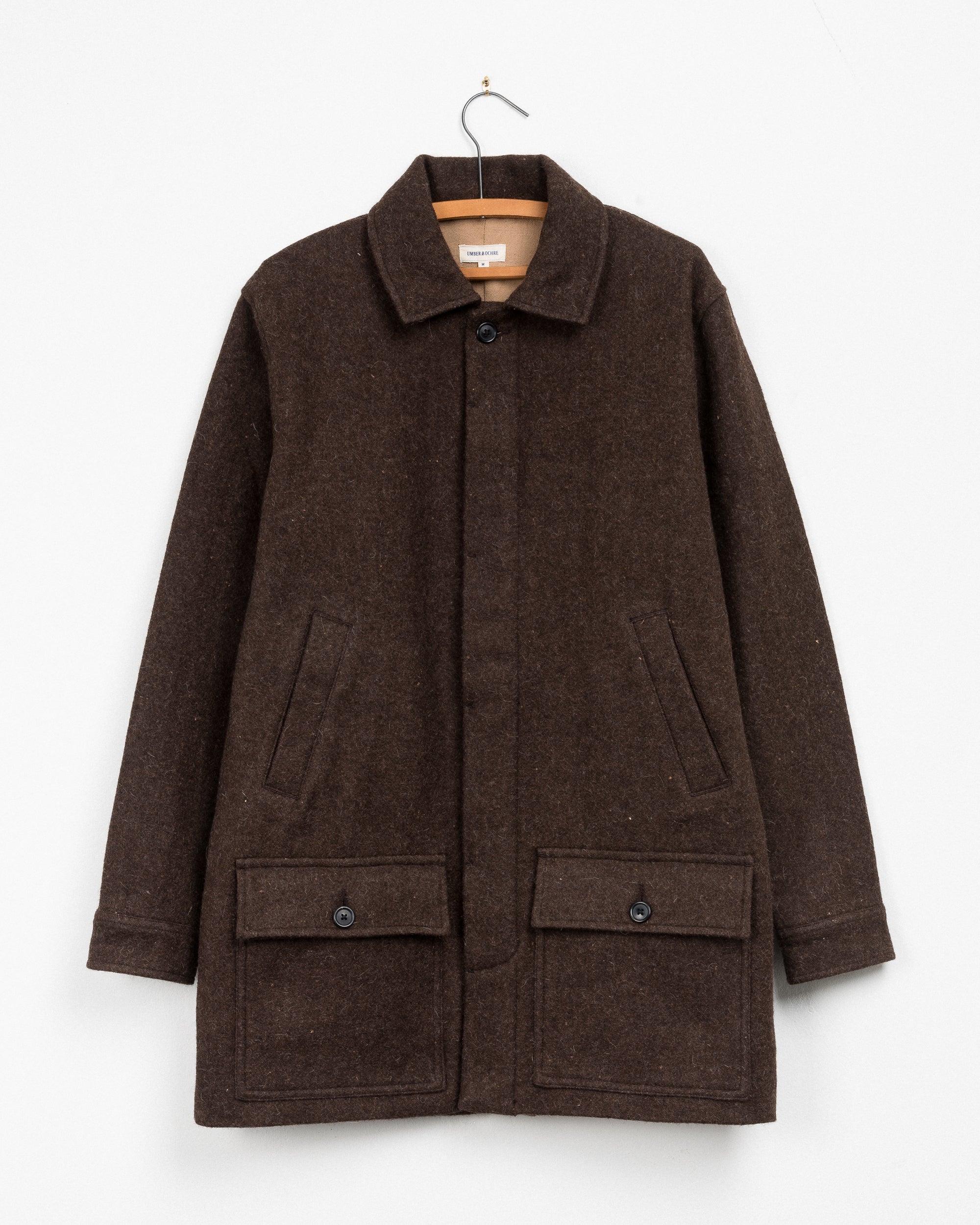 Taaj Long Wool Coat in Umber Yak/Merino