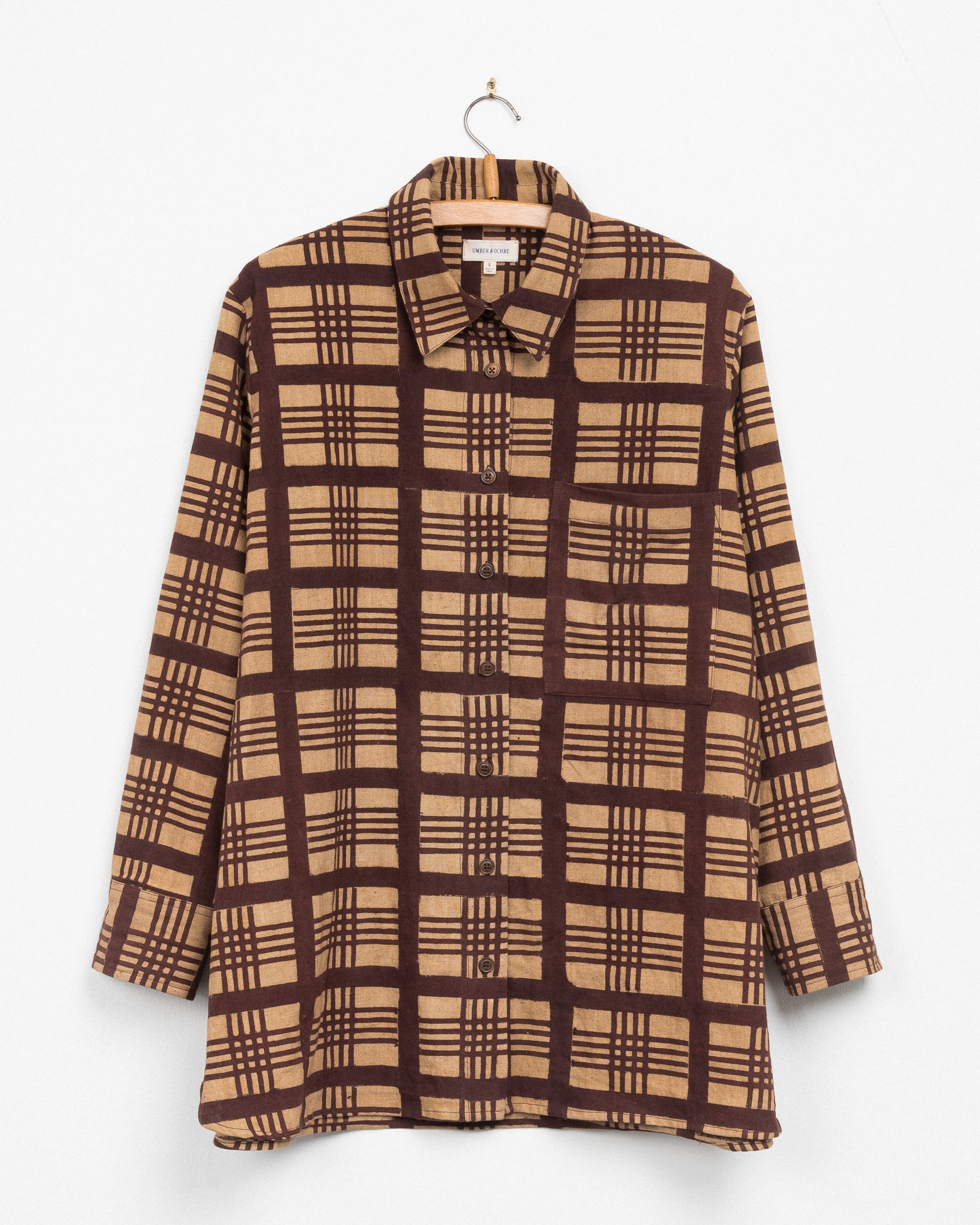 Mitra Top in Camel Plaid Block Print