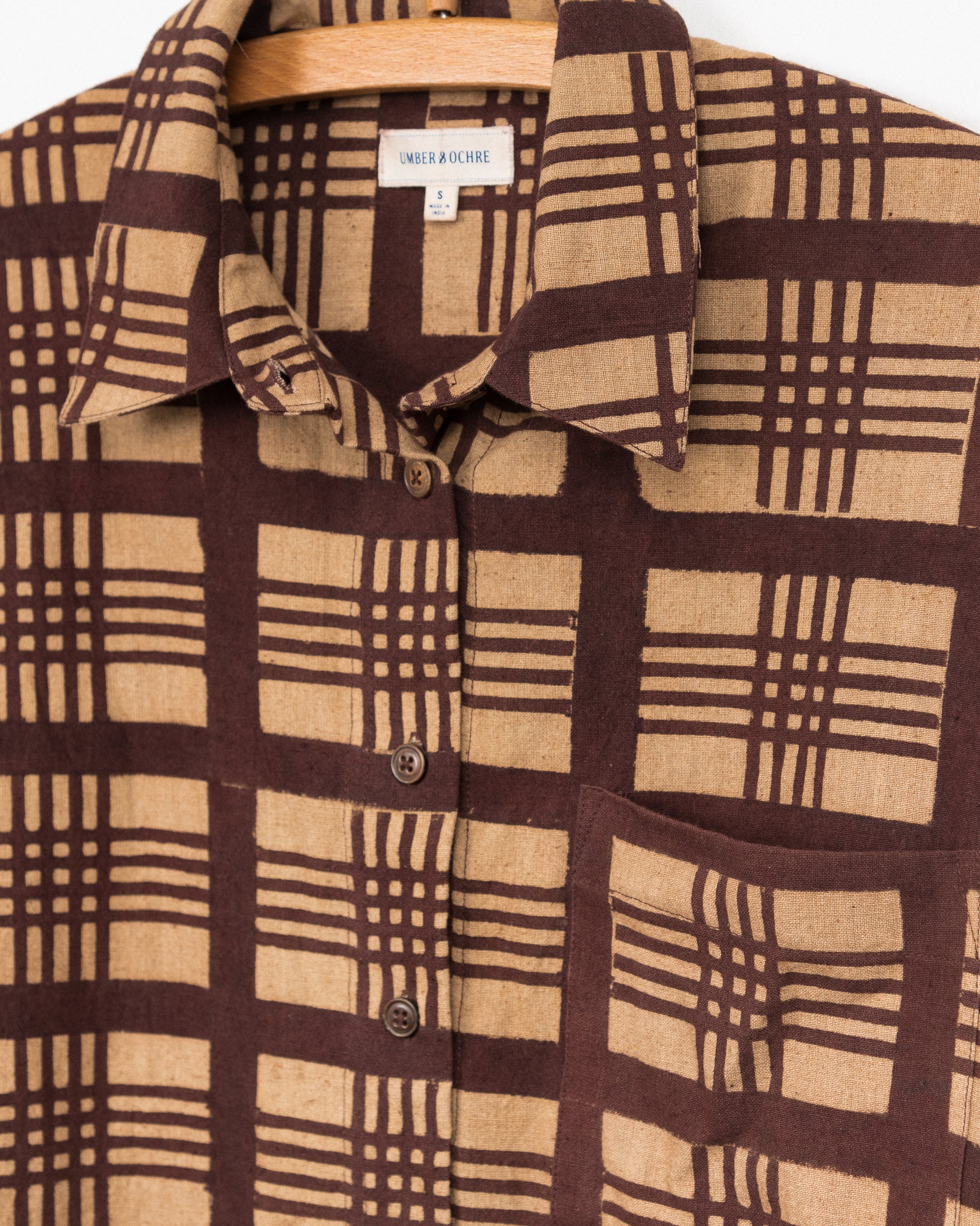 Mitra Top in Camel Plaid Block Print