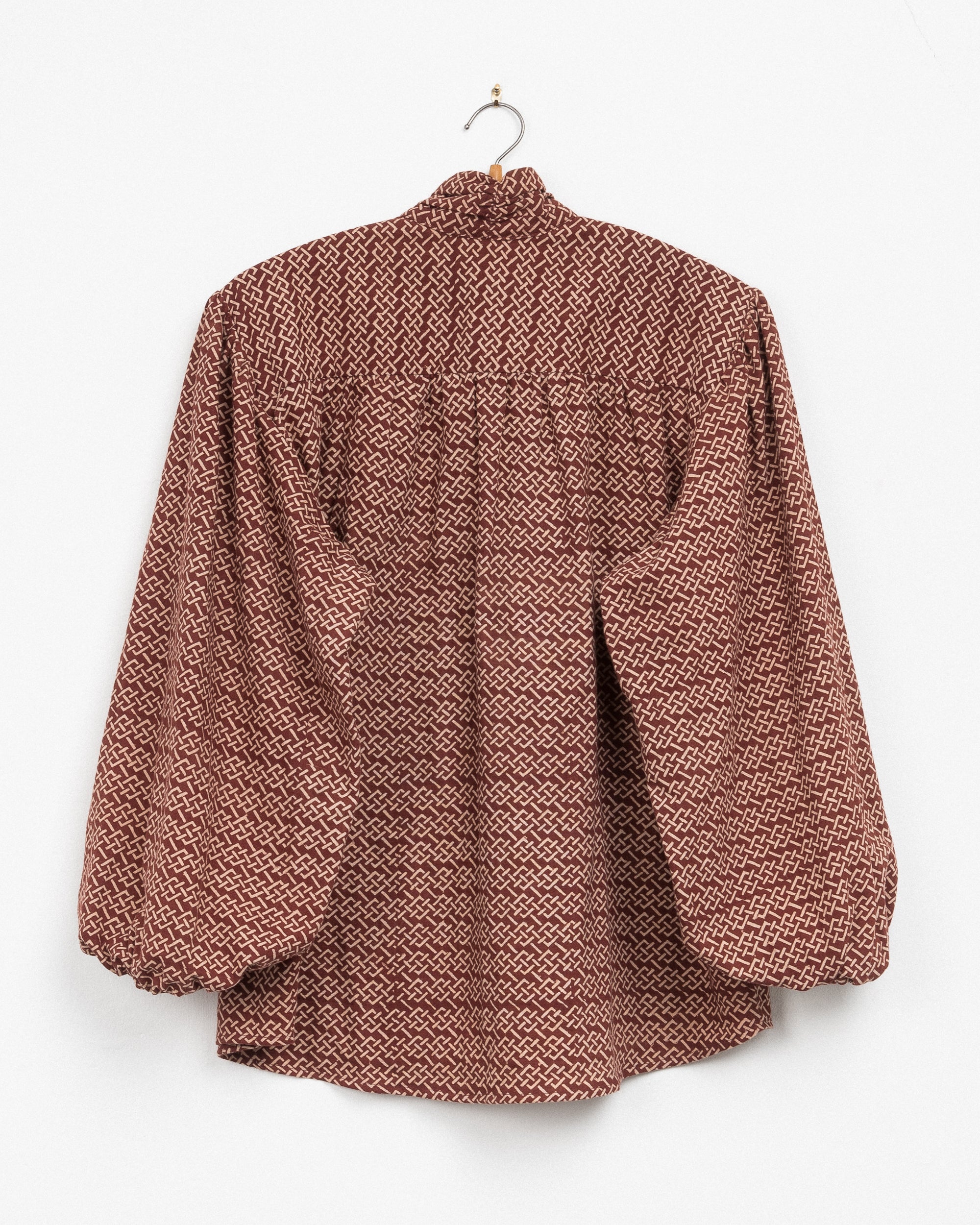 Sabrina Top in Burgundy Endless Knot Block Print