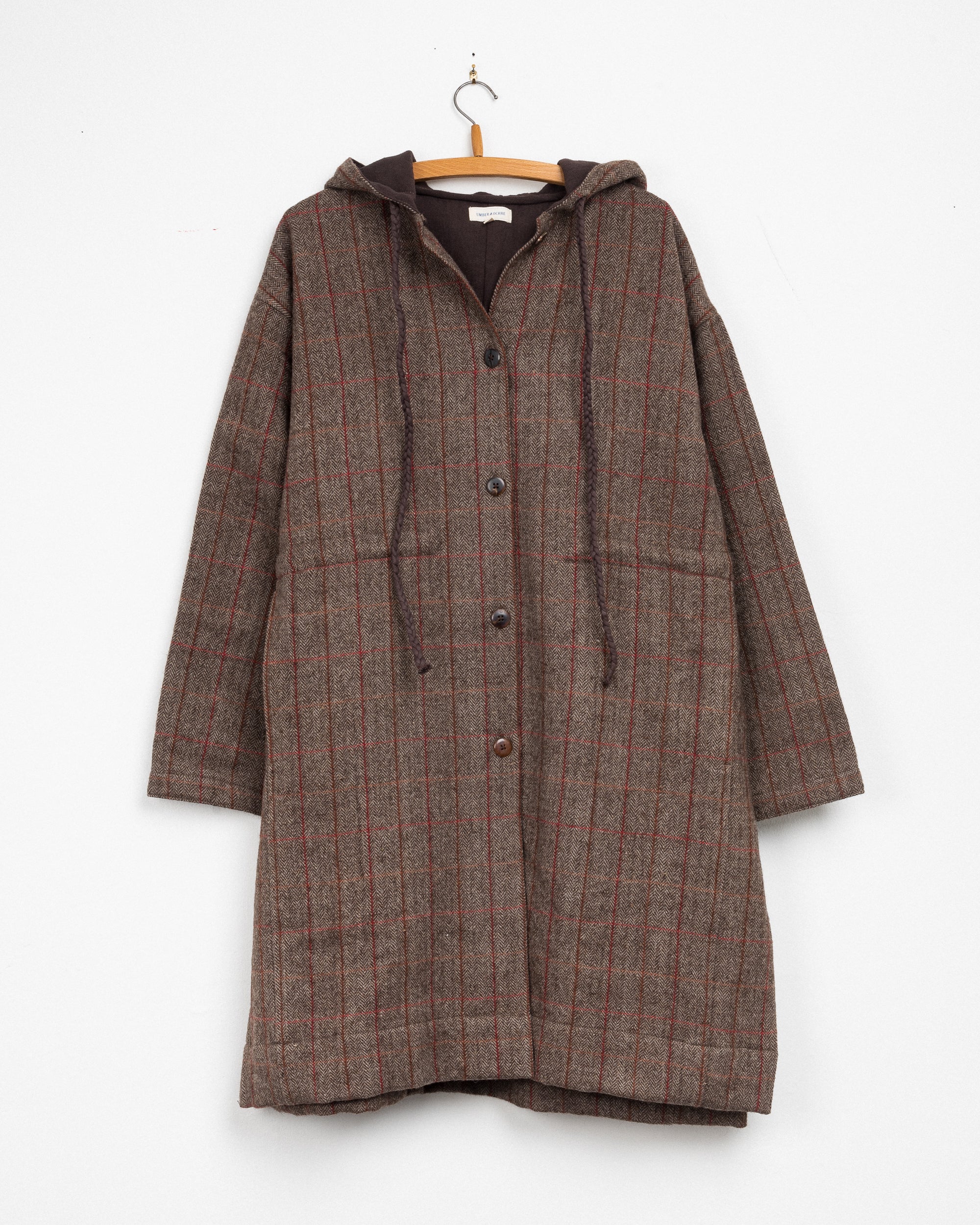 Samaya Hooded Coat in Camel Plaid
