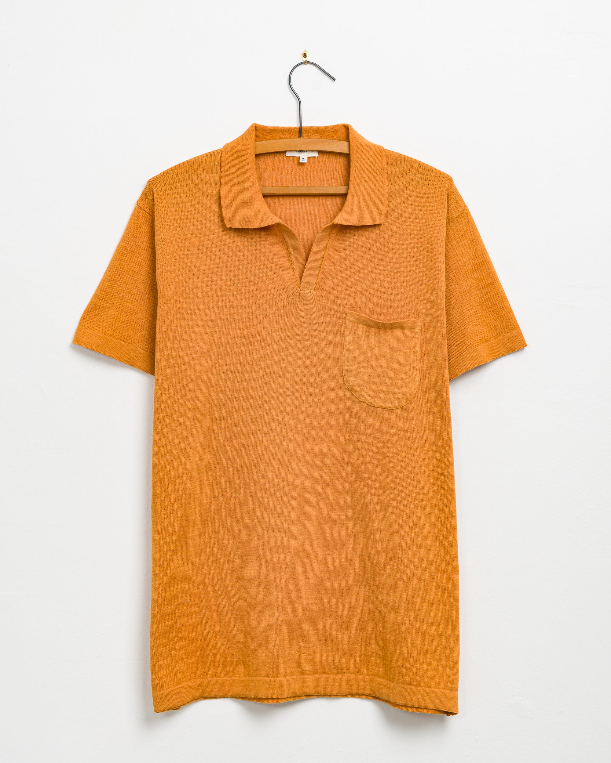 Manbir Johnny Collar Knit Tee in Persimmon