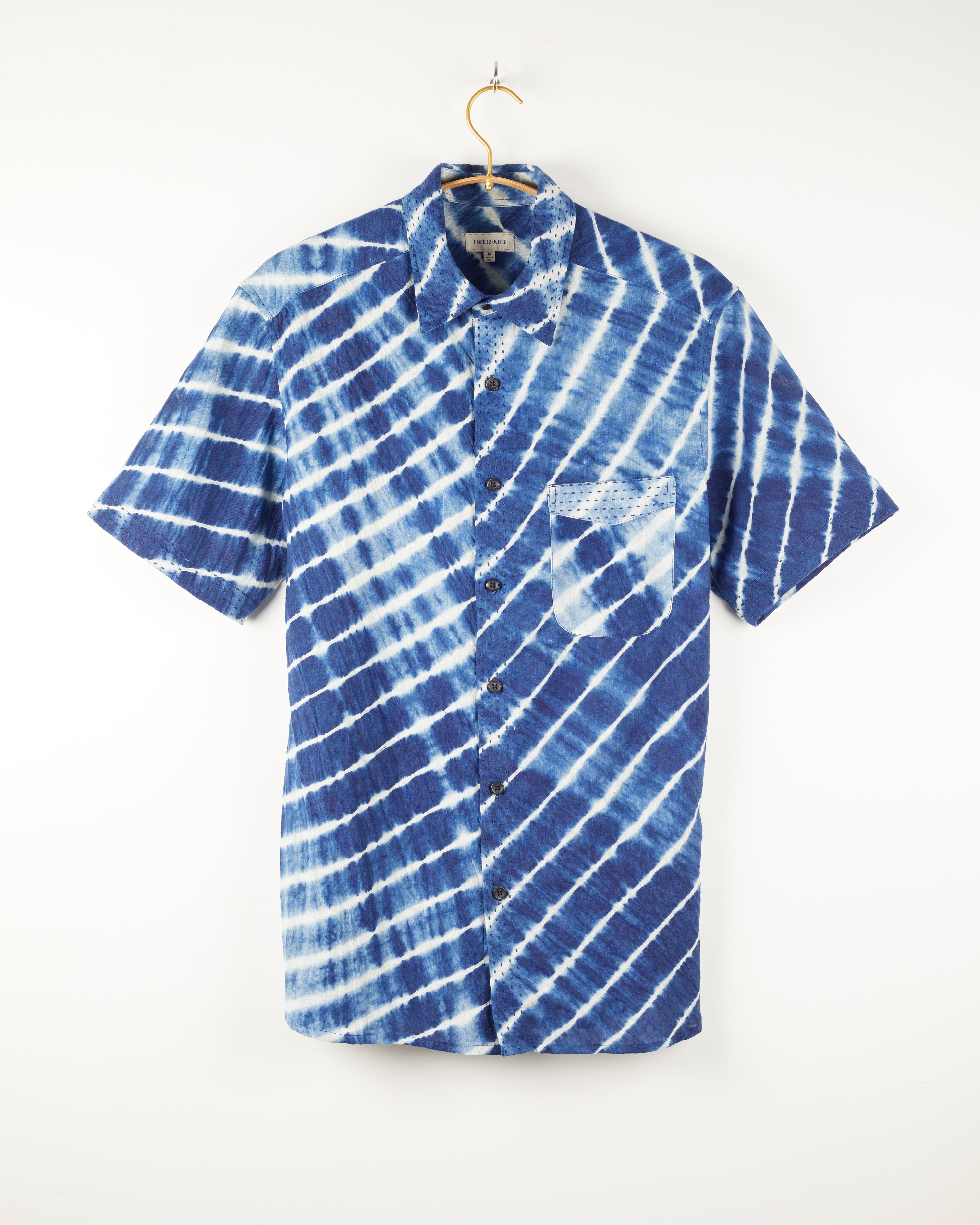 S/S Kabir Shirt in Diagonal Shibori Indigo