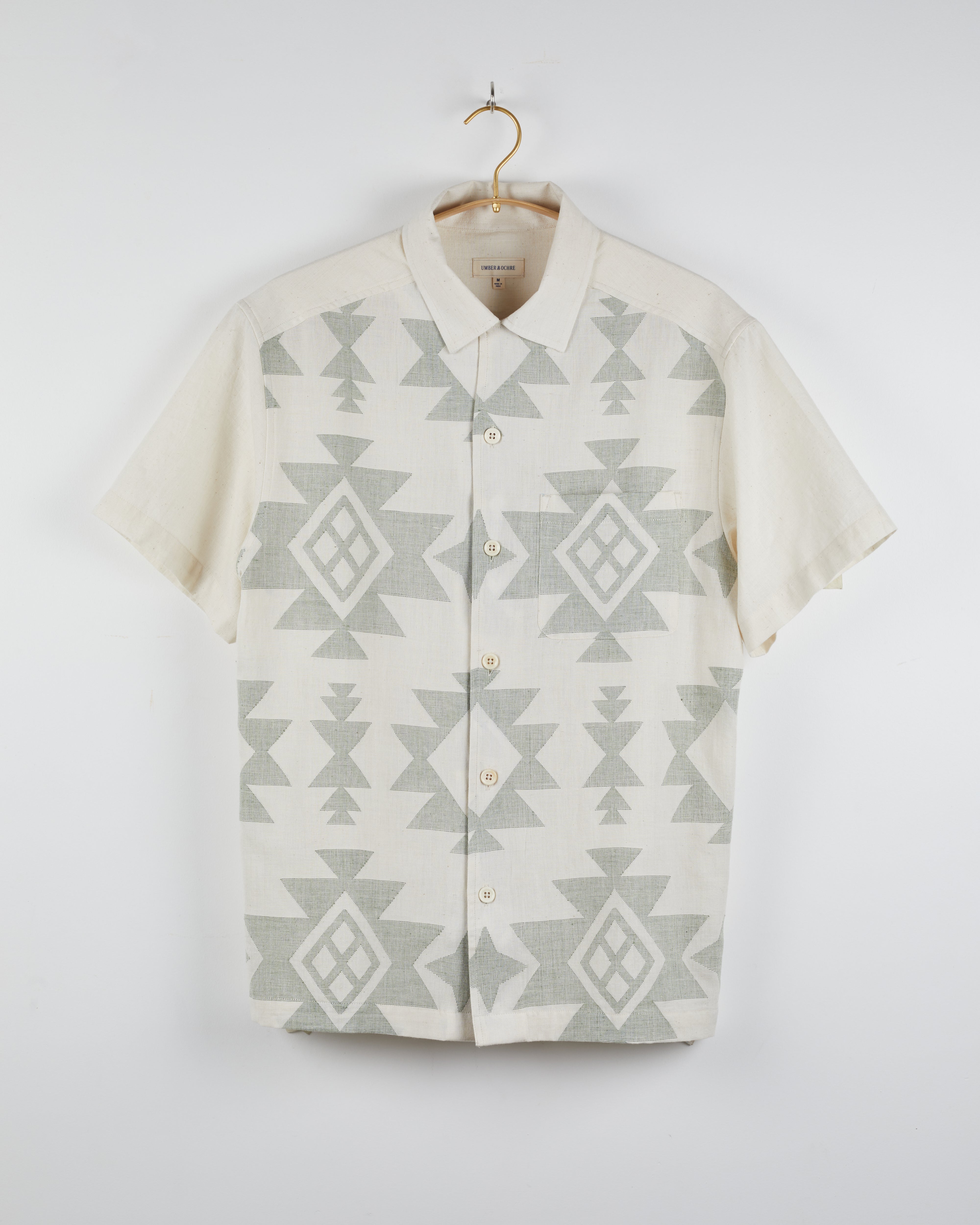 Khushi Camp Shirt in Jamdani Sage