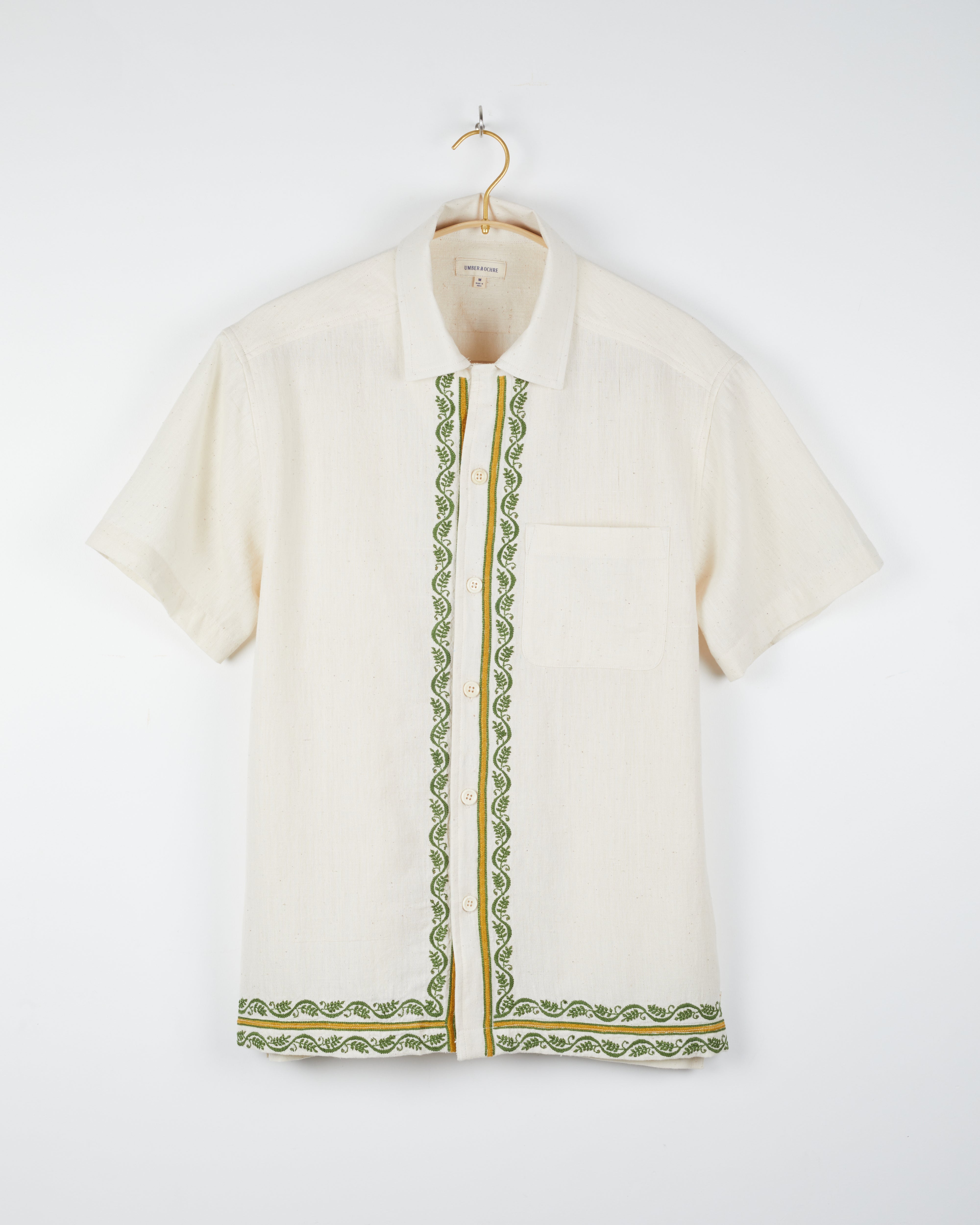 Khushi Camp Shirt in Chikankari Embroidery Natural