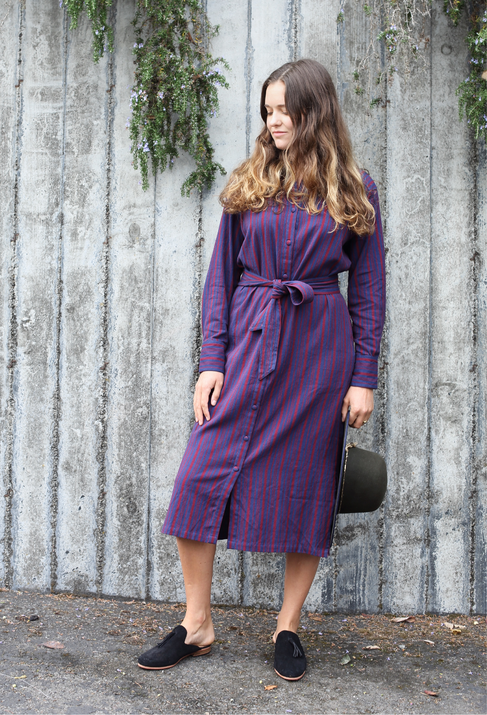 Long Shirtdress in Indigo Stripe