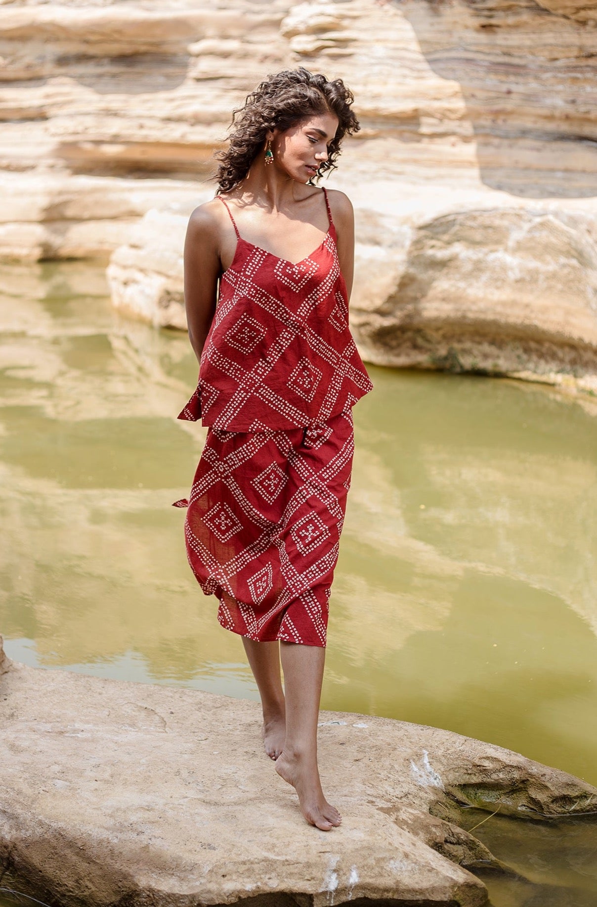 Tanvi Camisole in Red Tile Bandhani