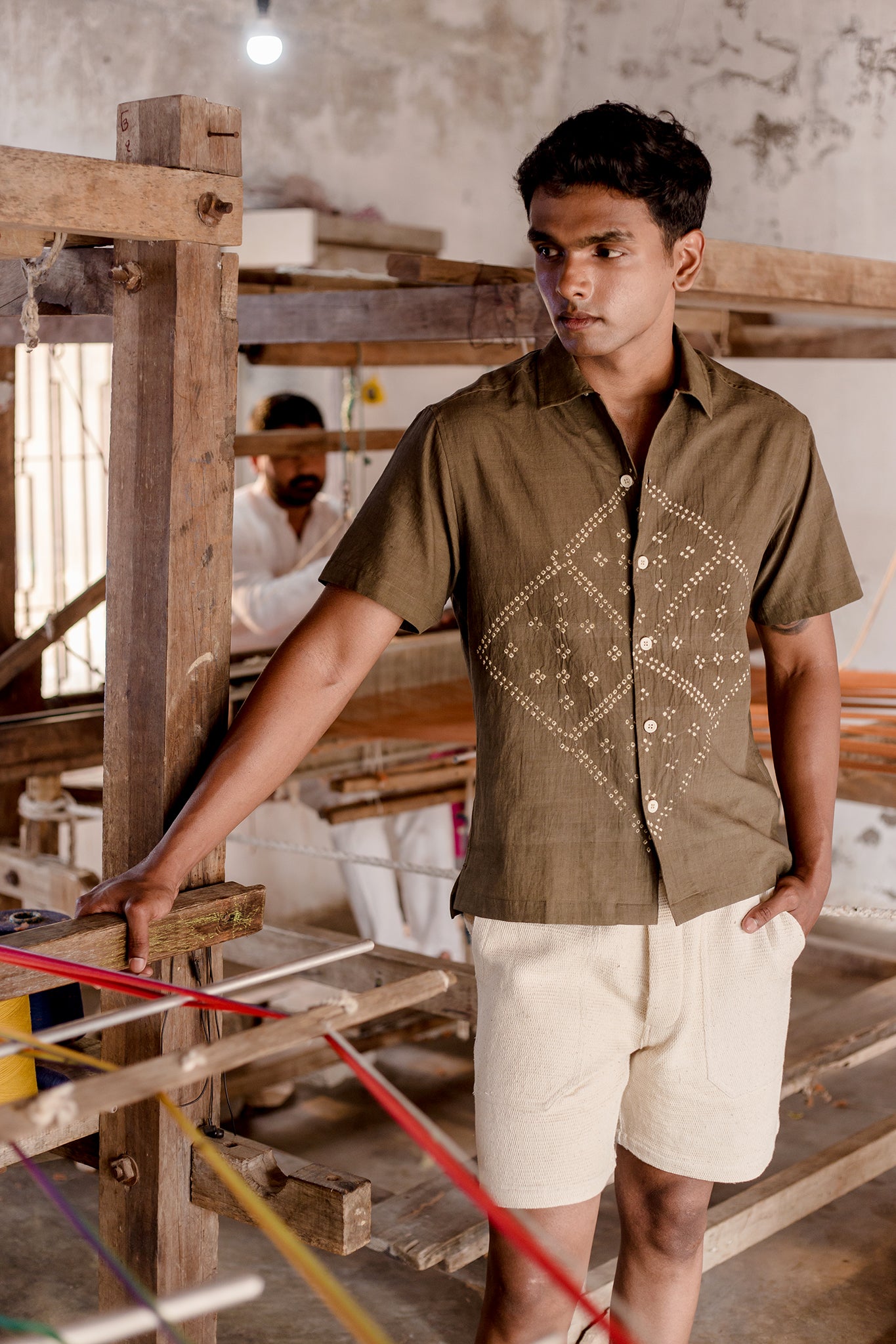 Khushi Camp Shirt in Sage Tile Bandhani