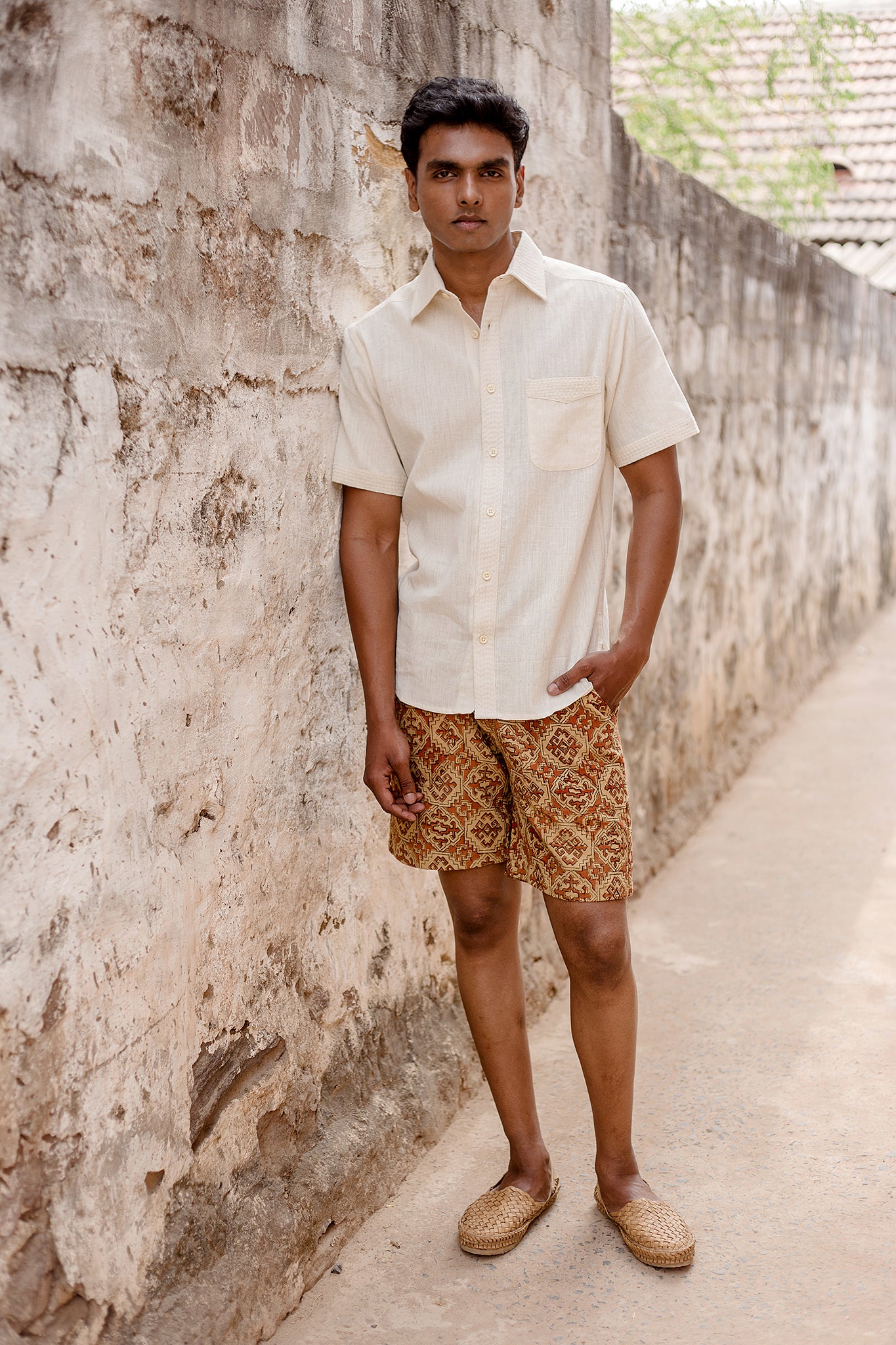 Dipak Utility Short in Tile Block Print