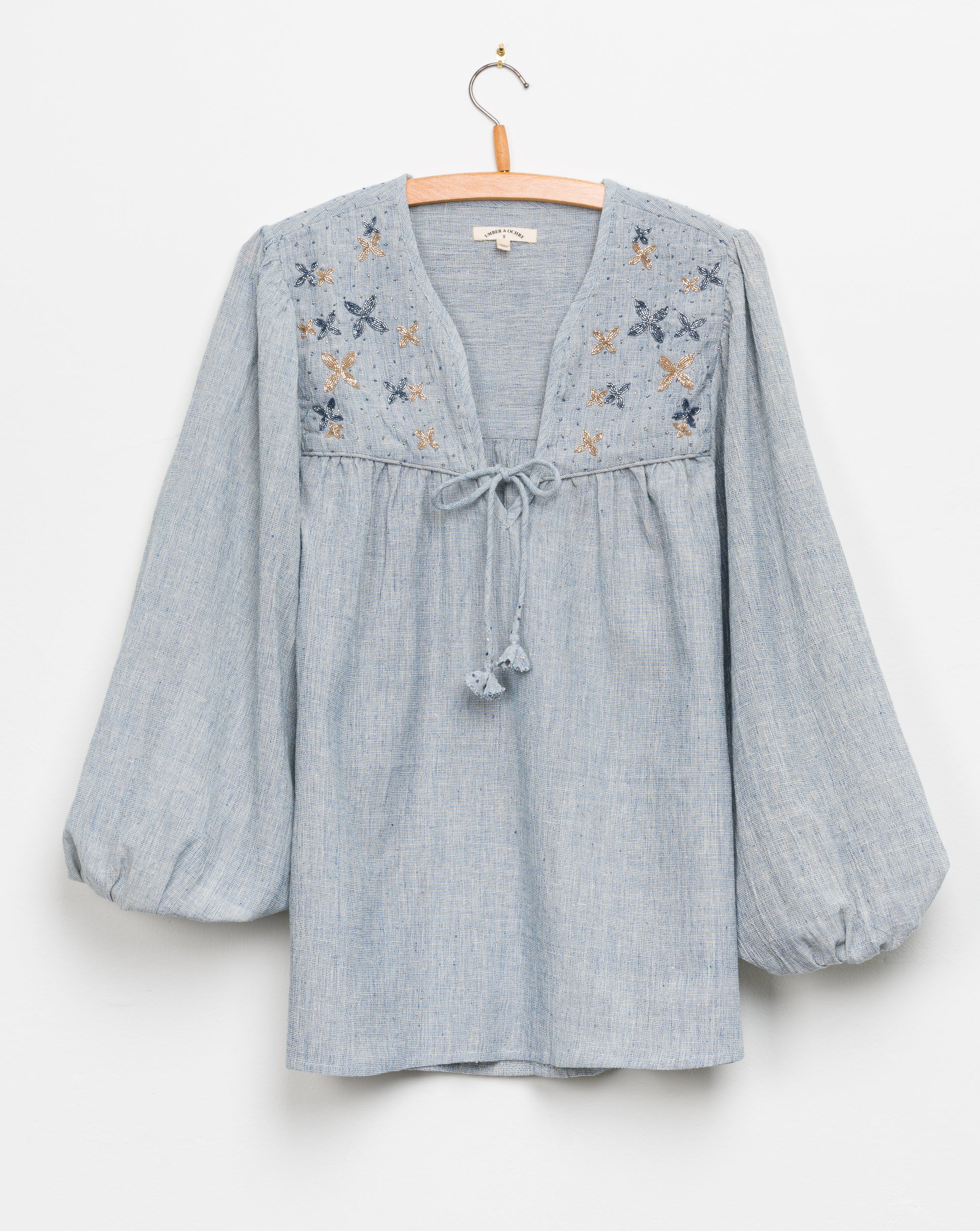 Madhuri L/S Peasant Top in Lt Indigo Gauze