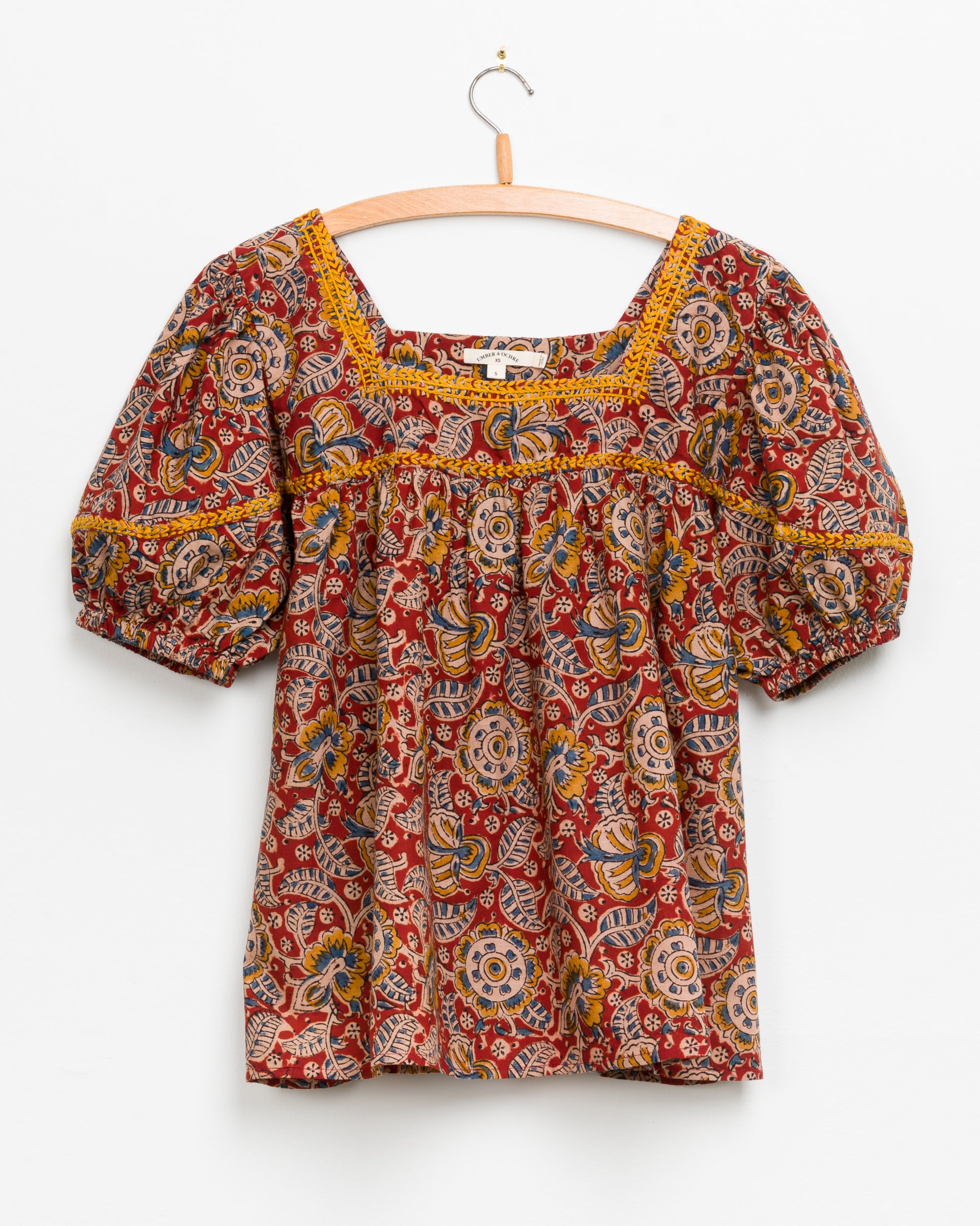 Devika S/S Peasant Top in Red Floral