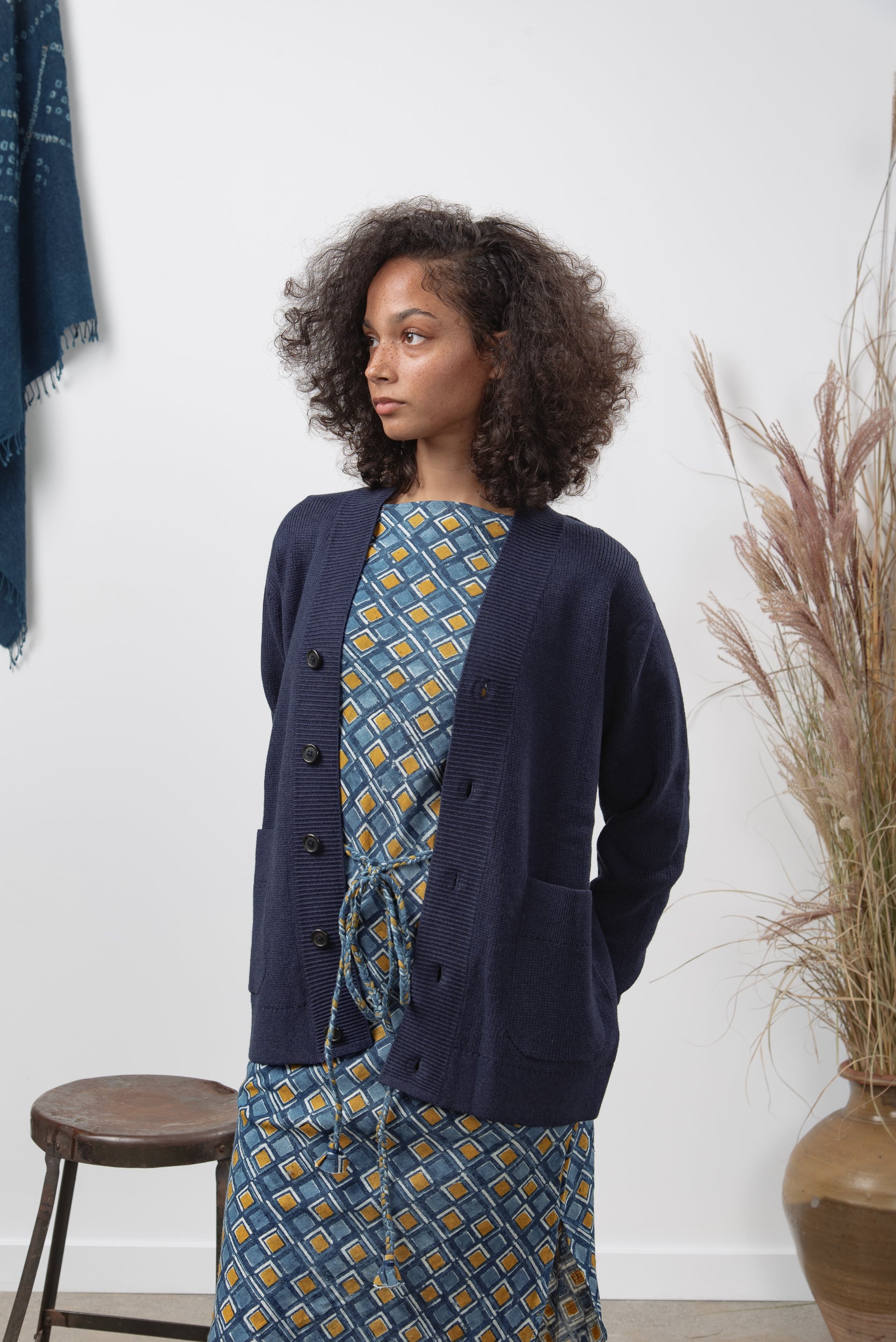 Organic Cotton Cardigan in Indigo