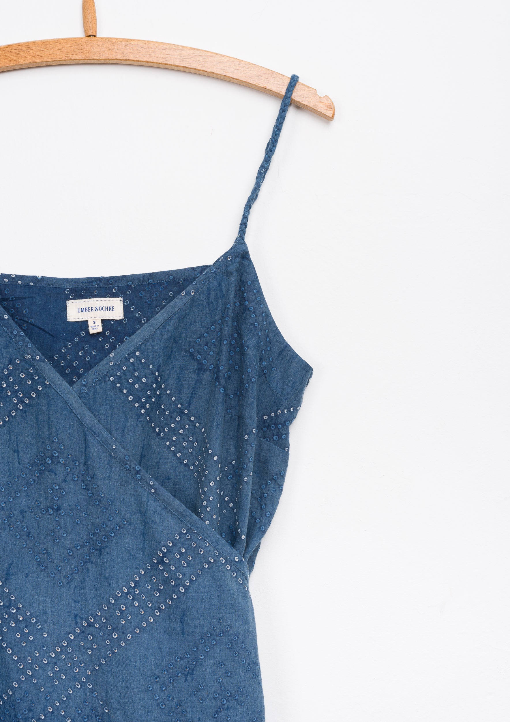 Aahana Strappy Wrap Dress in Indigo Tile Bandhani