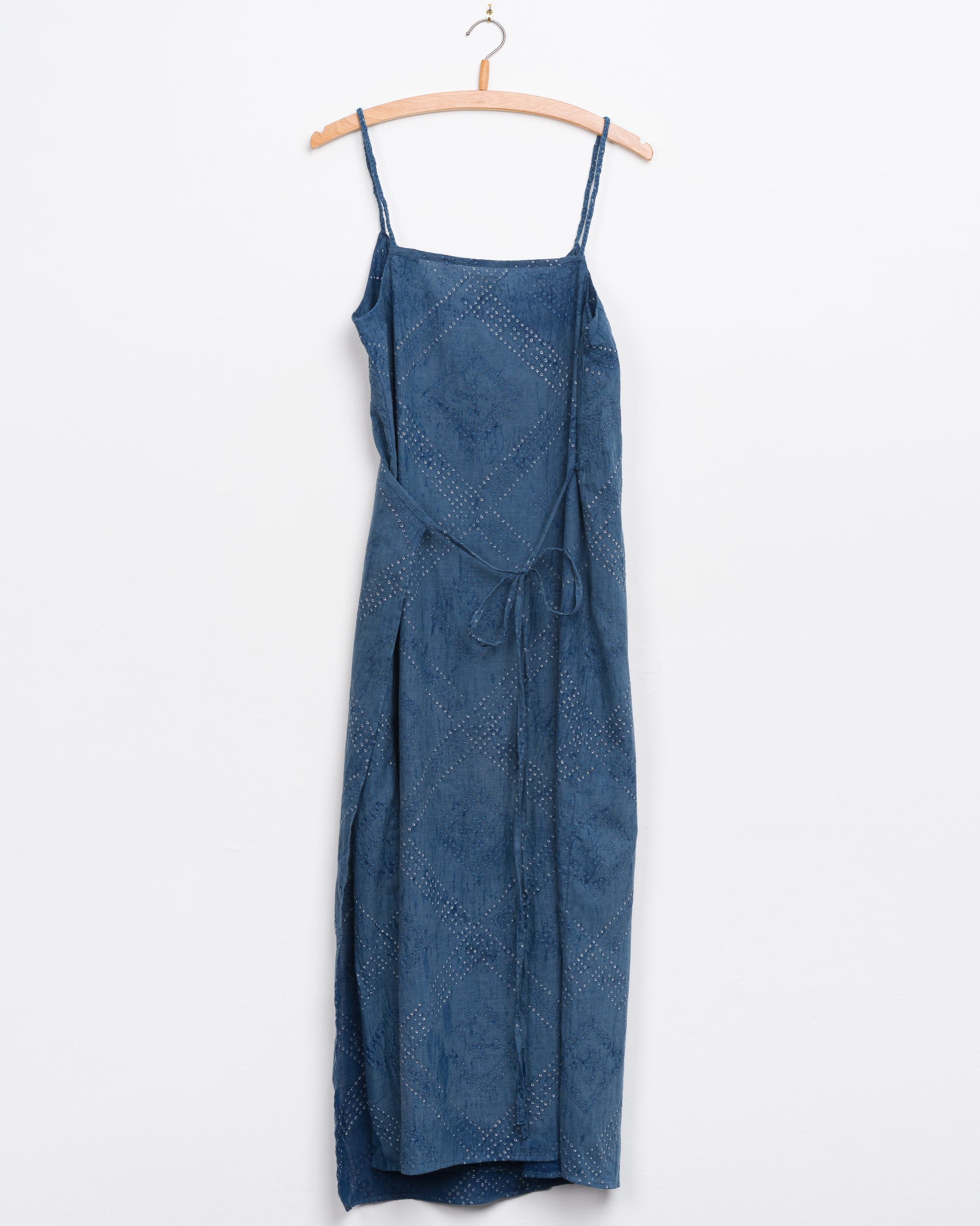 Aahana Strappy Wrap Dress in Indigo Tile Bandhani