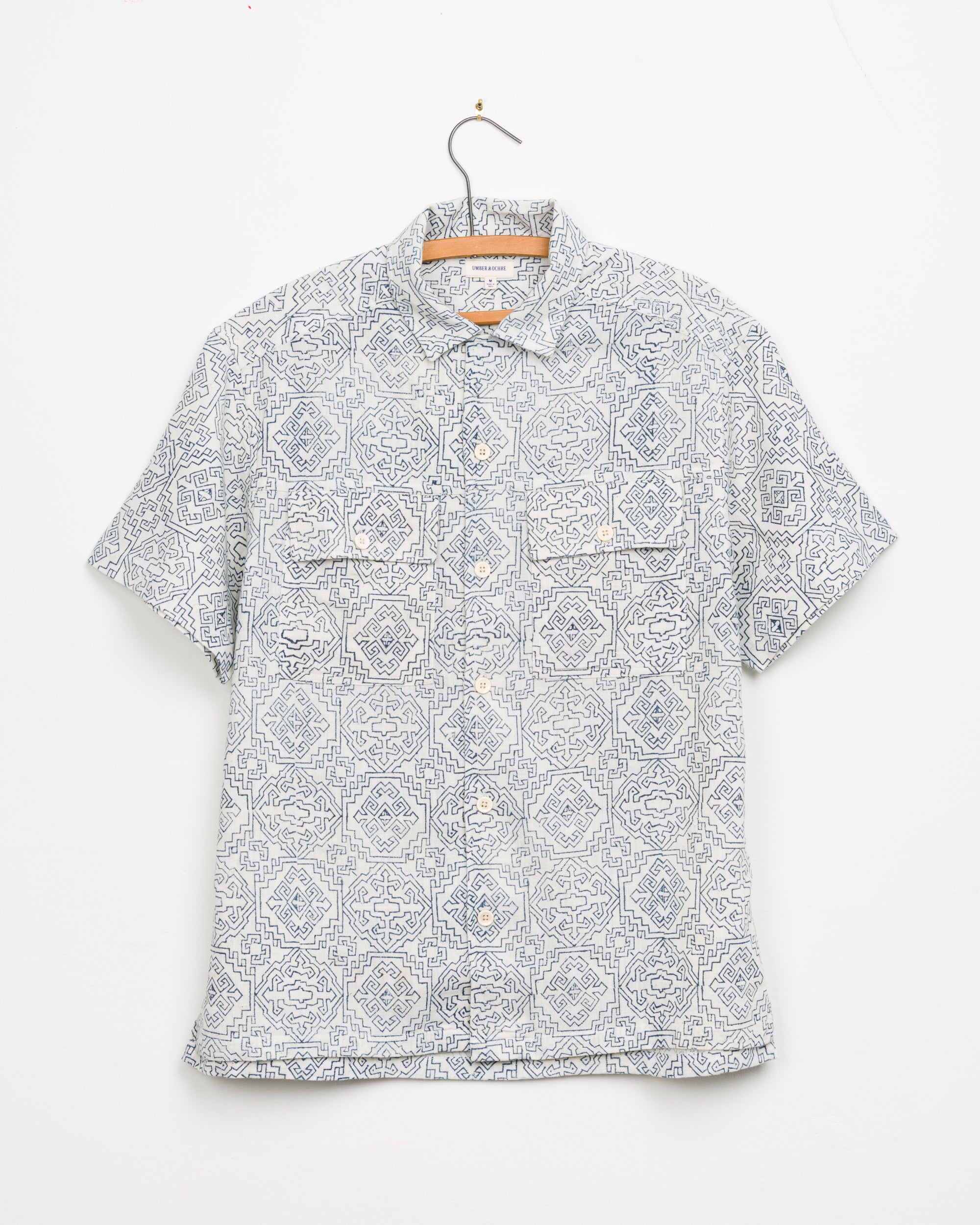 Harshil Two-Pocket Shirt in Natural Tile Block Print