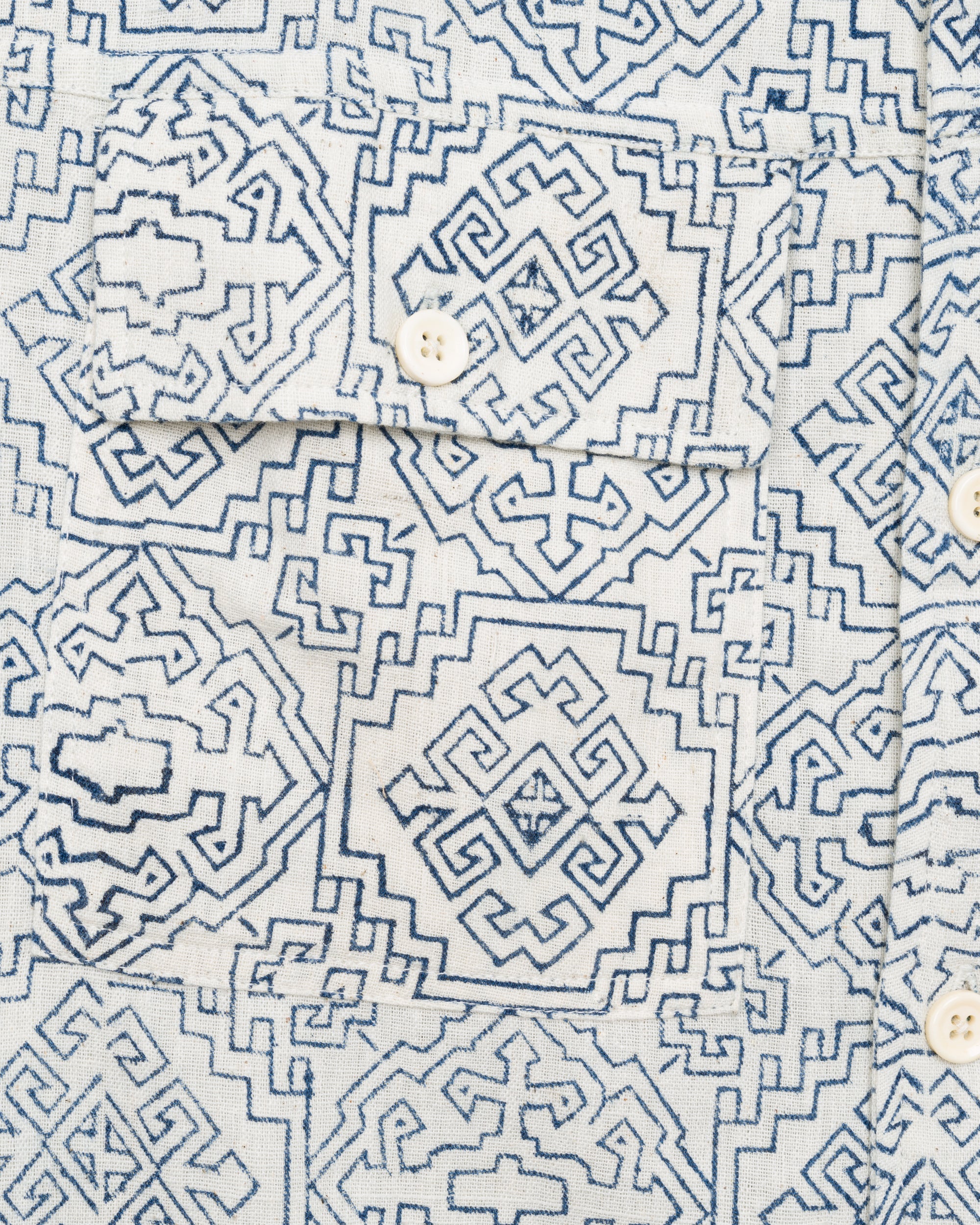 Harshil Two-Pocket Shirt in Natural Tile Block Print