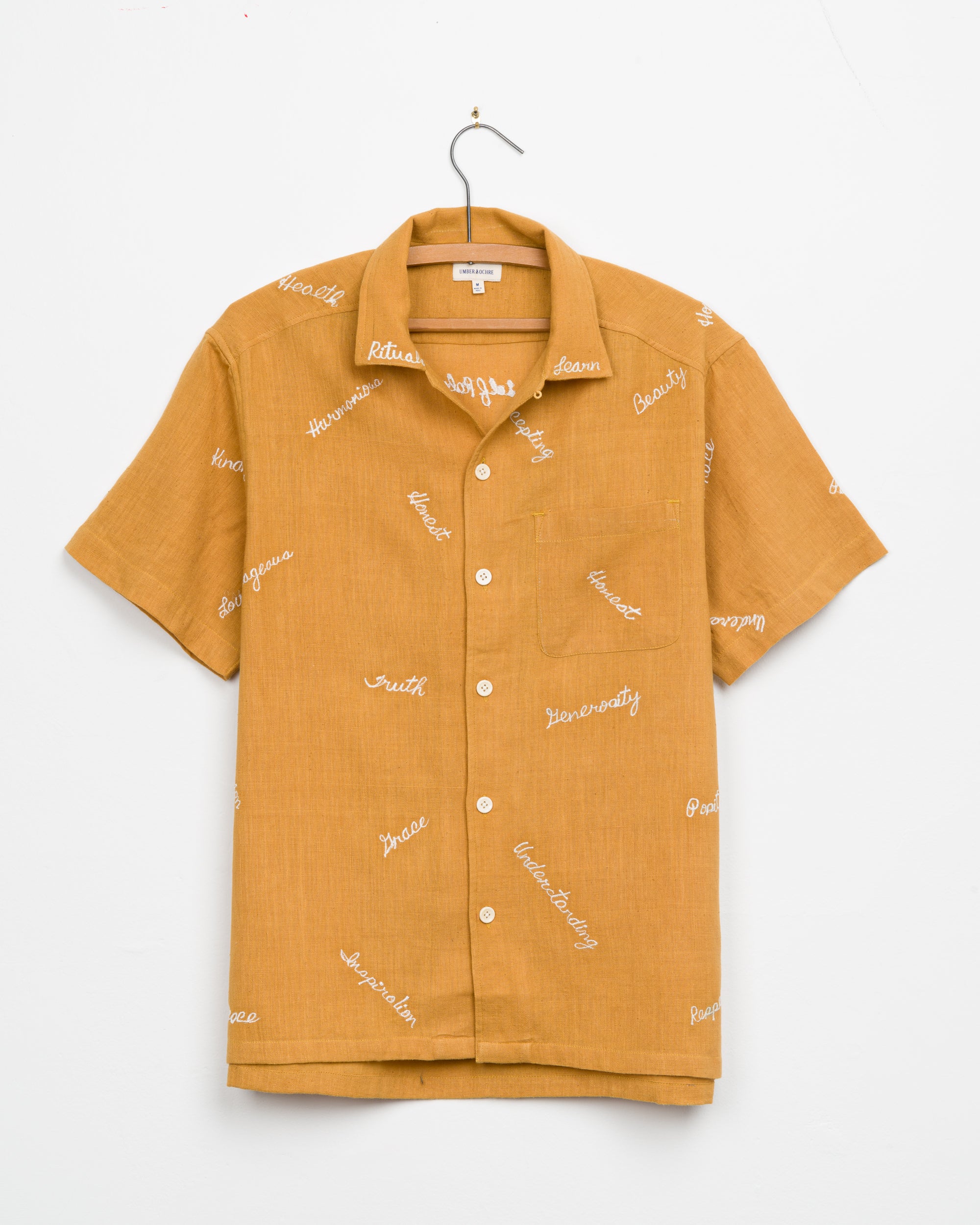 Khushi Camp Shirt in Turmeric Embroidered