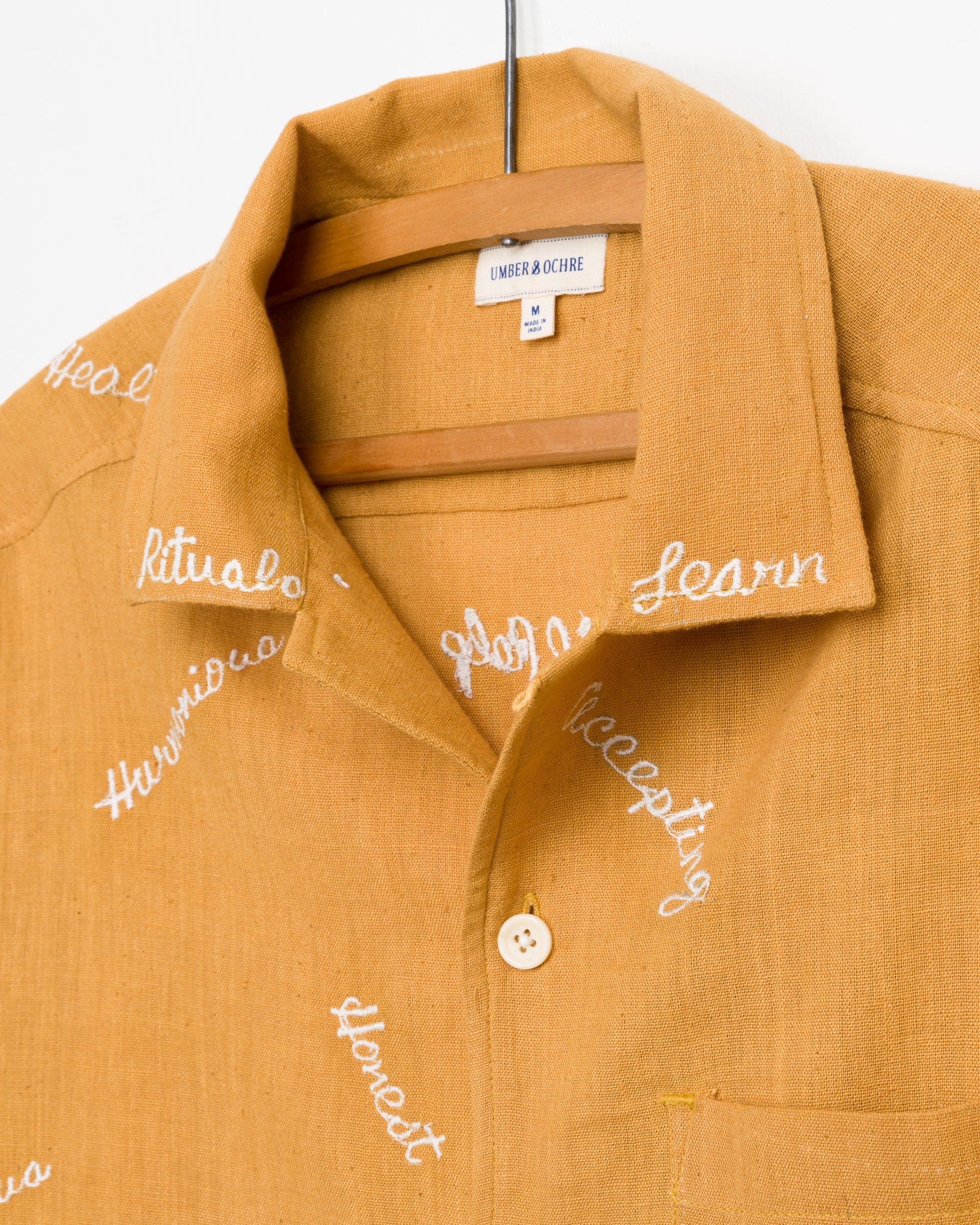 Khushi Camp Shirt in Turmeric Embroidered