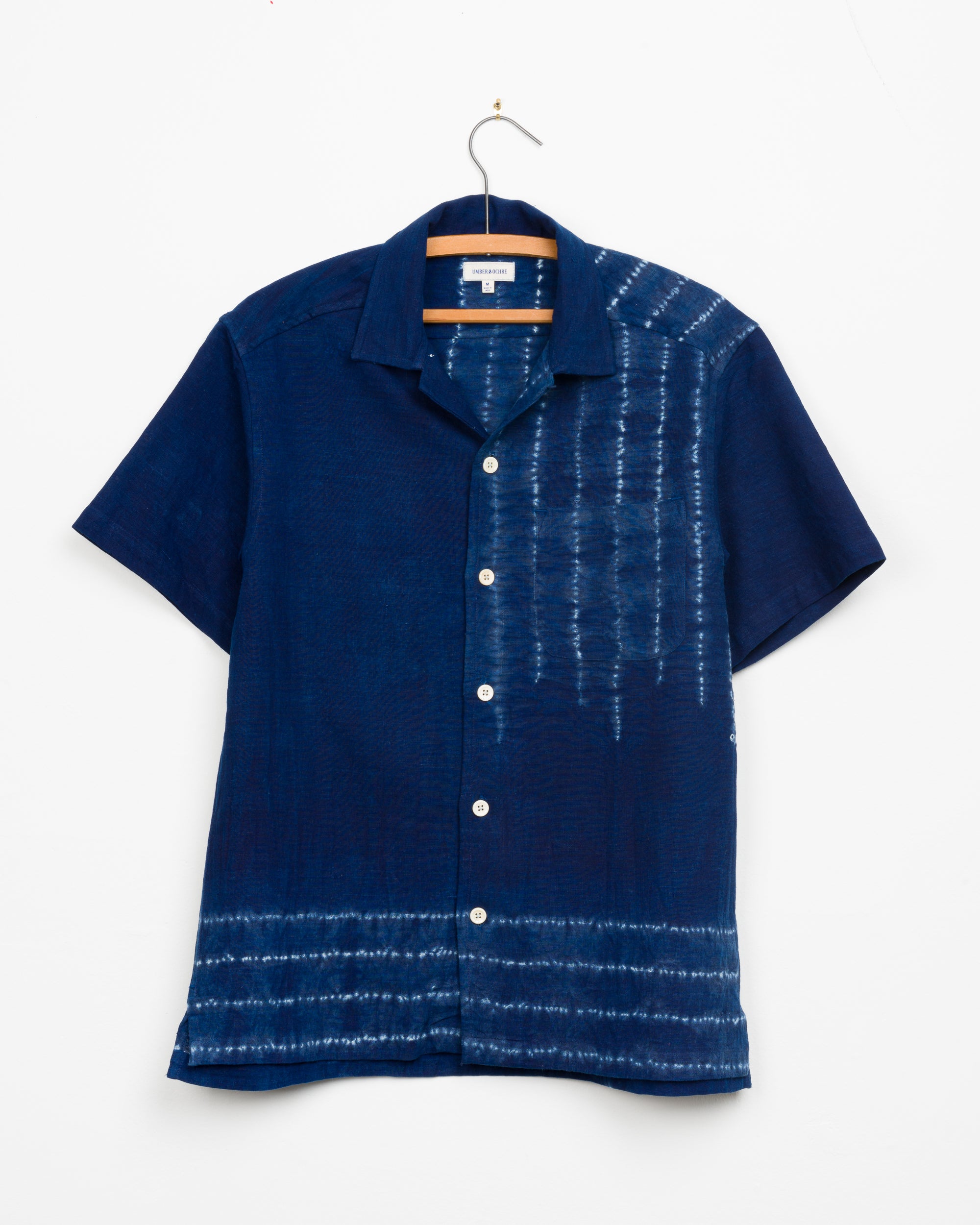 Khushi Camp Shirt in Indigo Stripe Border Shibori