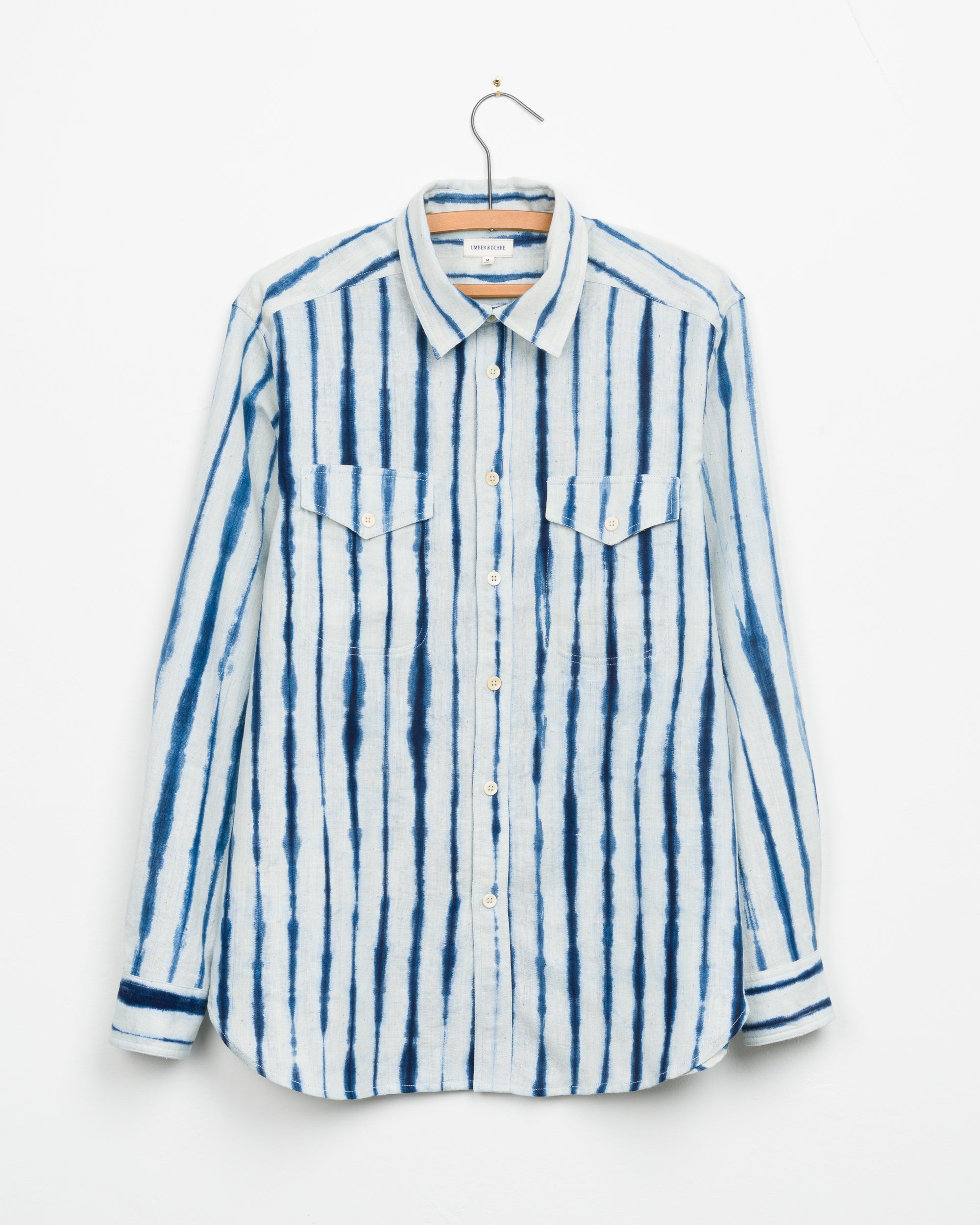 Mazadoor Work Shirt in Indigo Stripe Shibori