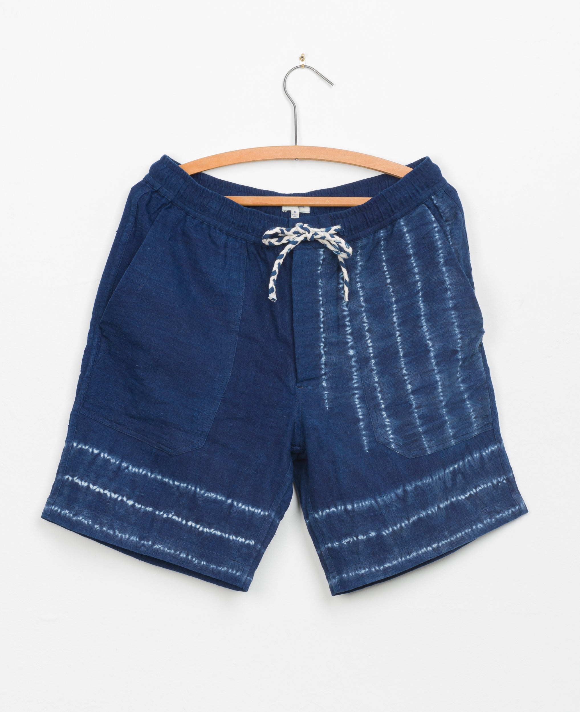 Dipak Utility Short in Indigo Stripe Shibori Border