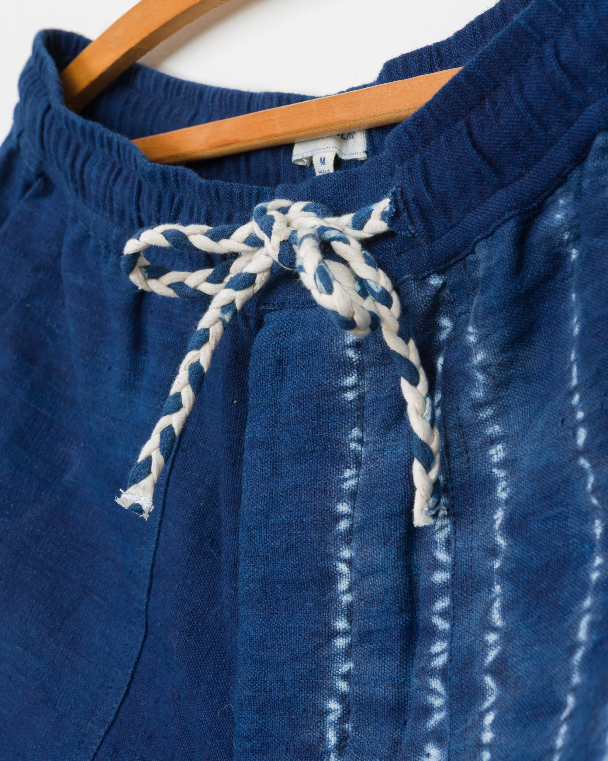 Dipak Utility Short in Indigo Stripe Shibori Border