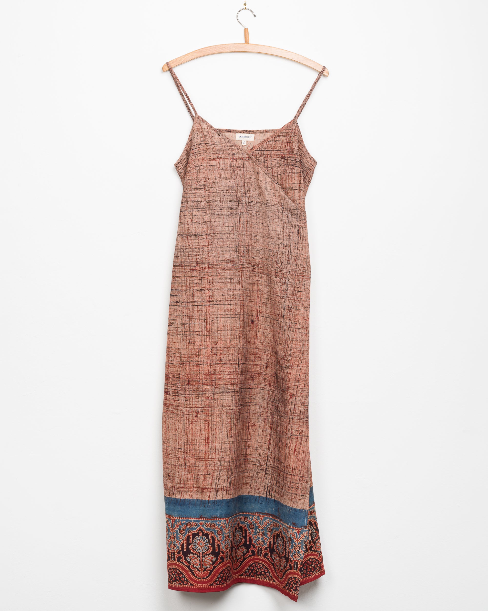 Aahana Strappy Wrap Dress in Pomegranate Brushed Border