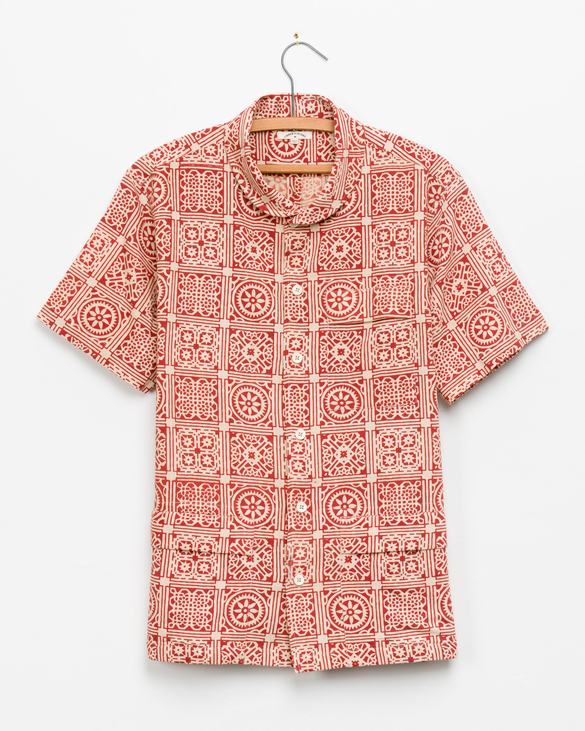 Ahmad Shawl Collar Shirt in Red Tiles