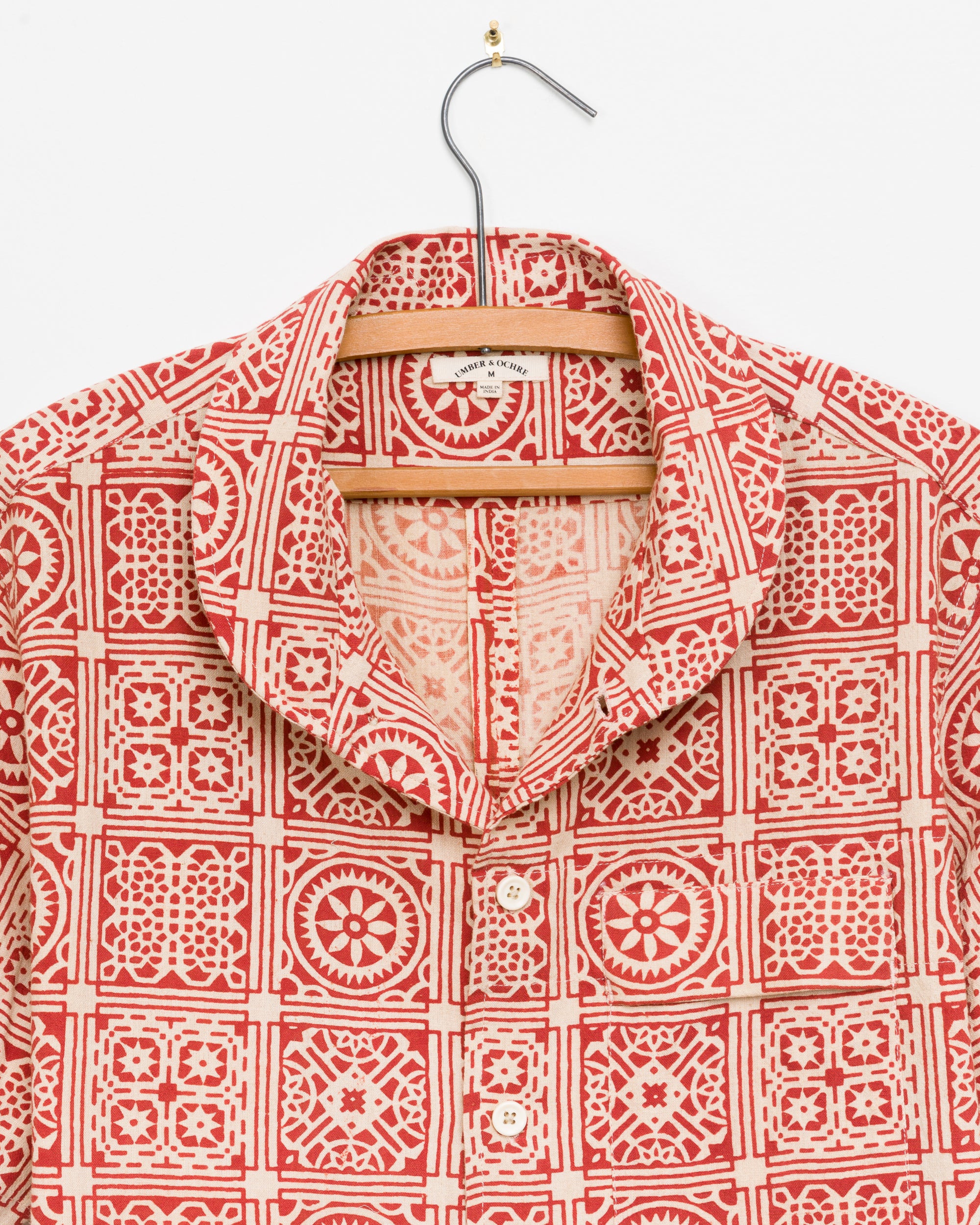 Ahmad Shawl Collar Shirt in Red Tiles