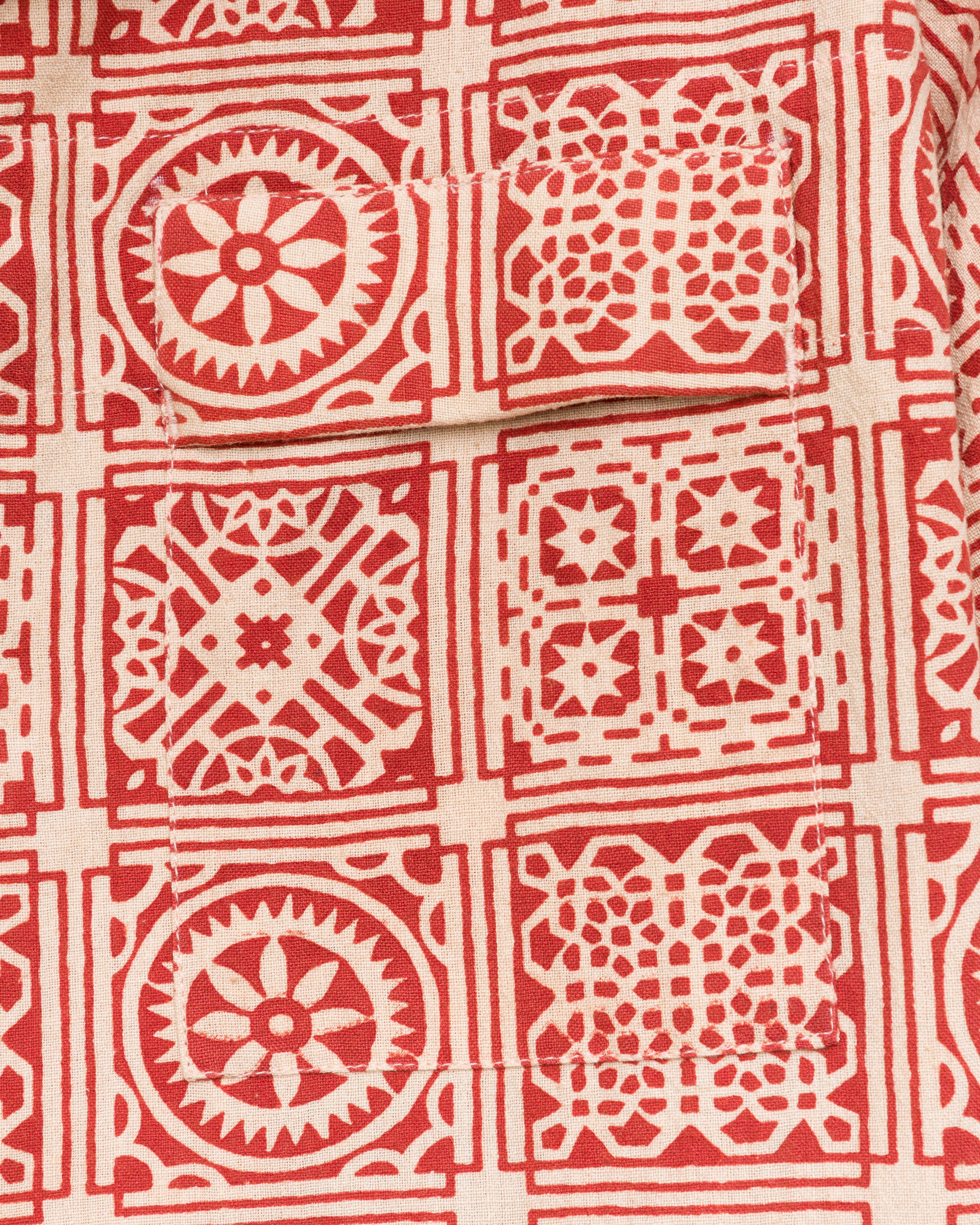 Ahmad Shawl Collar Shirt in Red Tiles