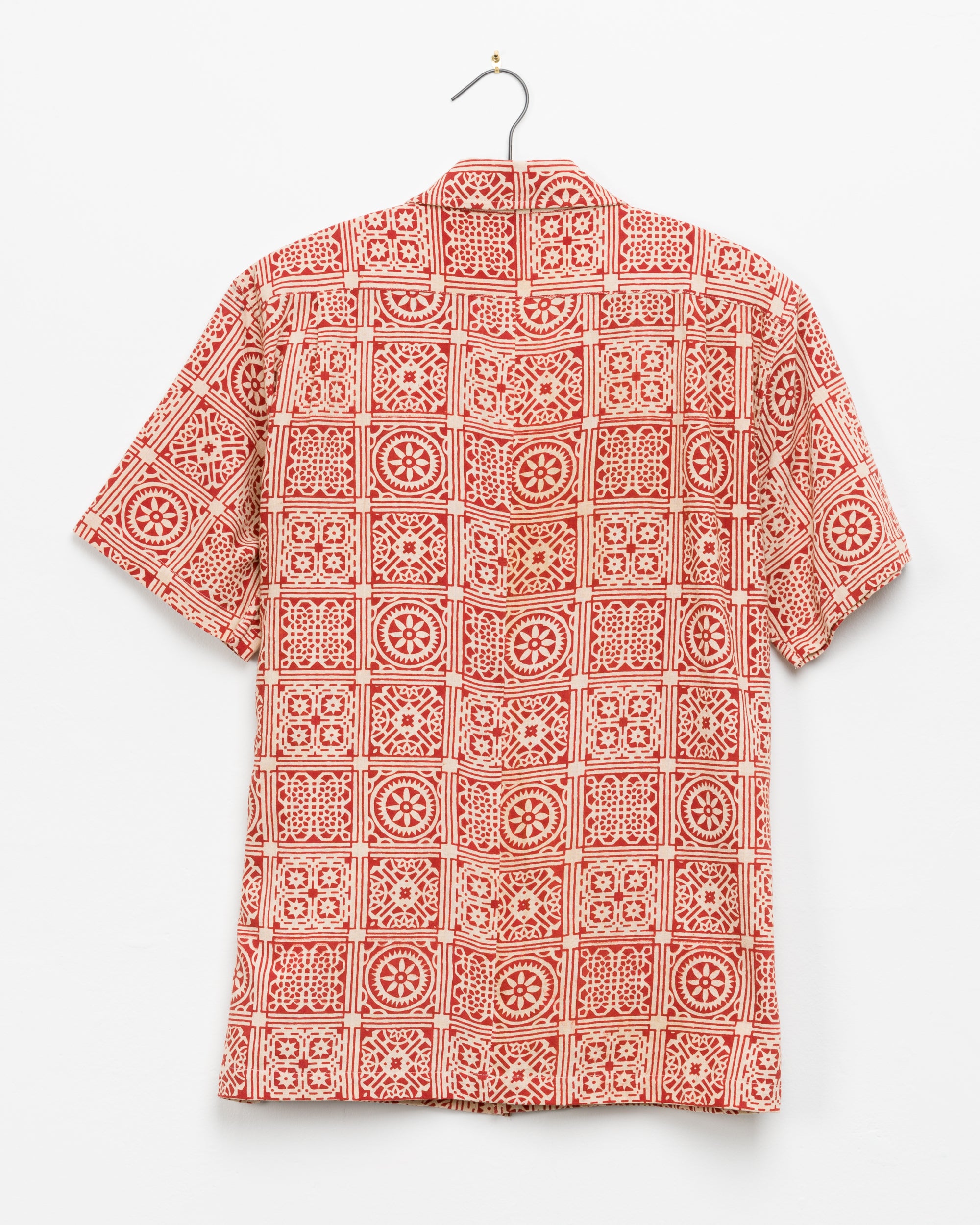 Ahmad Shawl Collar Shirt in Red Tiles